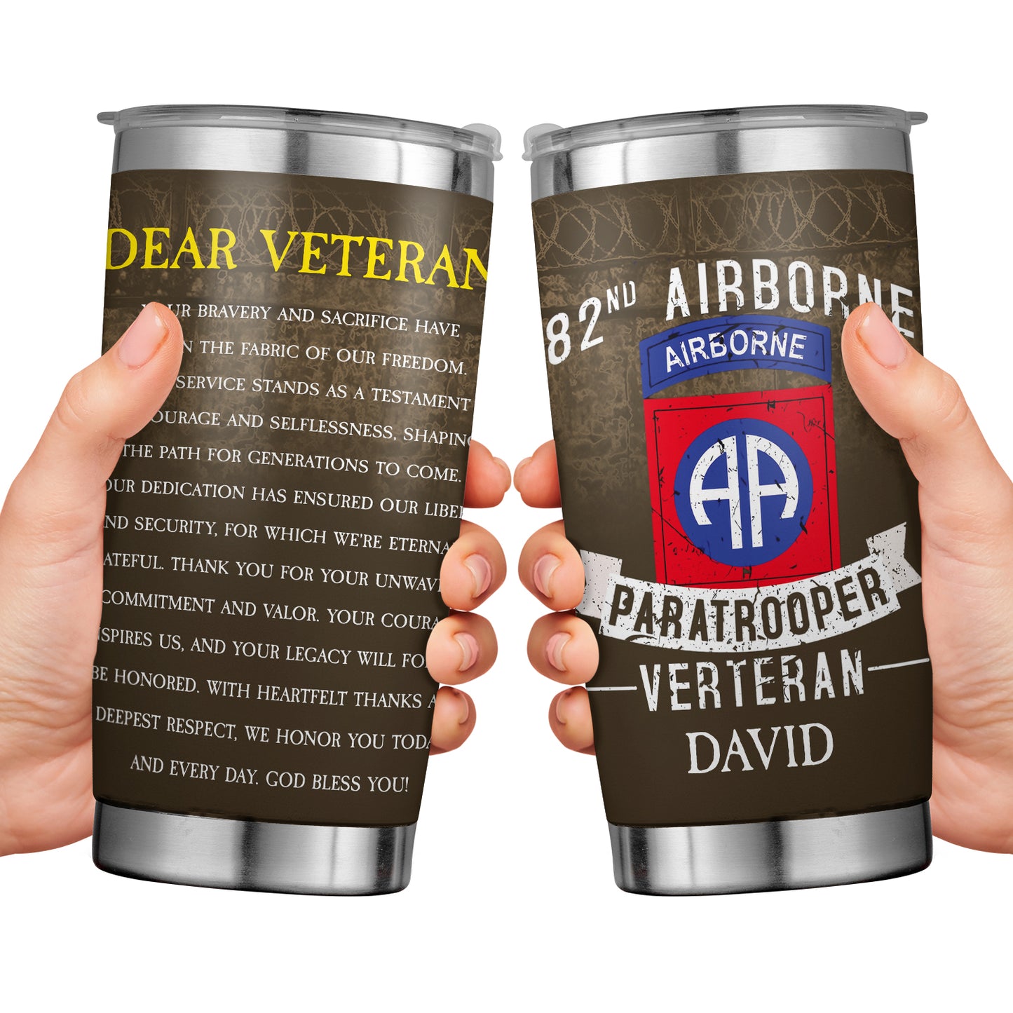 Custom Name US Army 82nd Airborne Division Paratrooper Veteran Tumbler 20oz