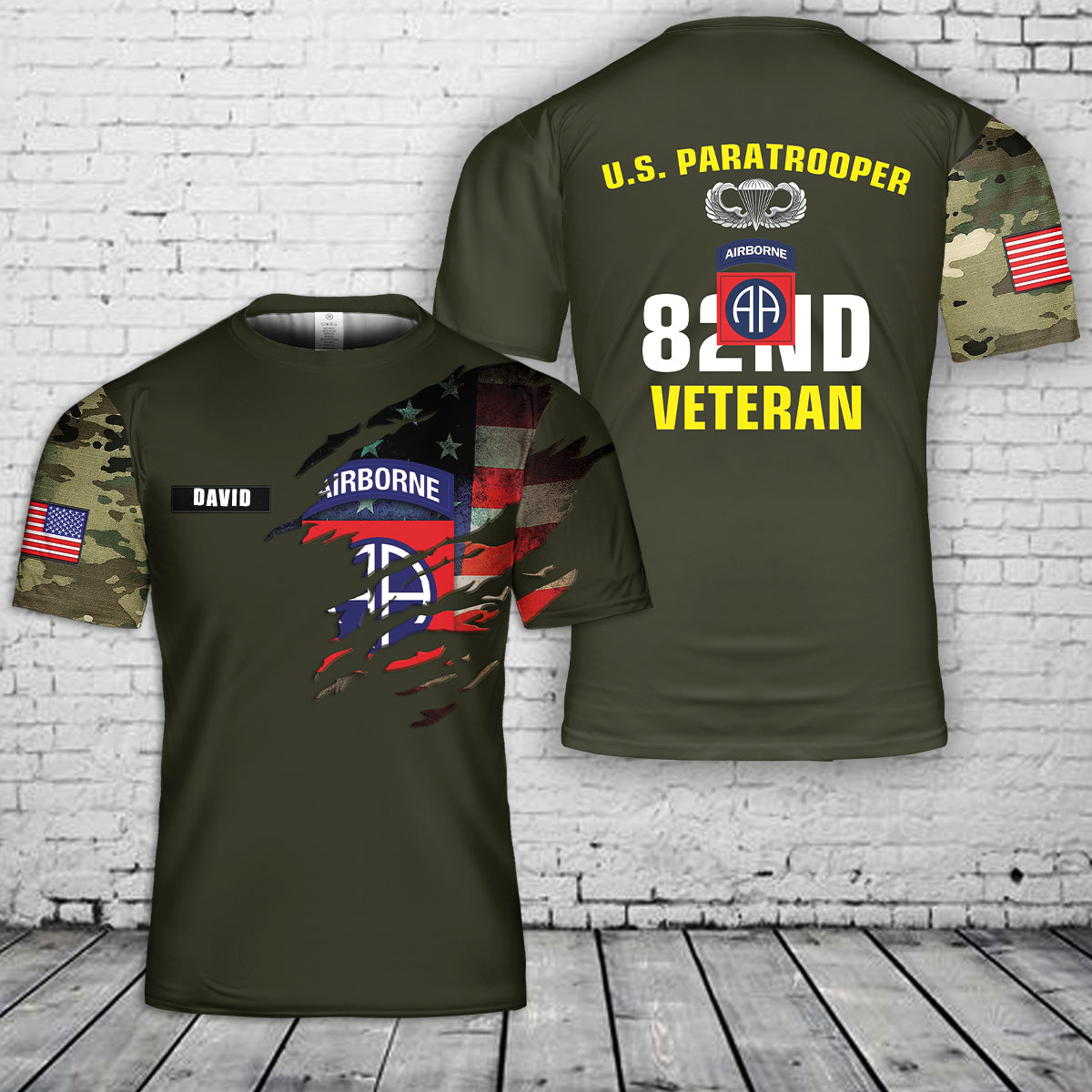 Custom Name US Army 82nd Airborne Division Veteran Paratrooper 3D T-Shirt
