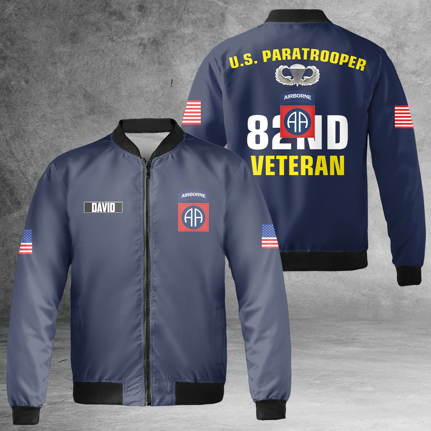 Custom Name US Army 82nd Airborne Division Veteran Paratrooper AOP Fleece Bomber Jacket