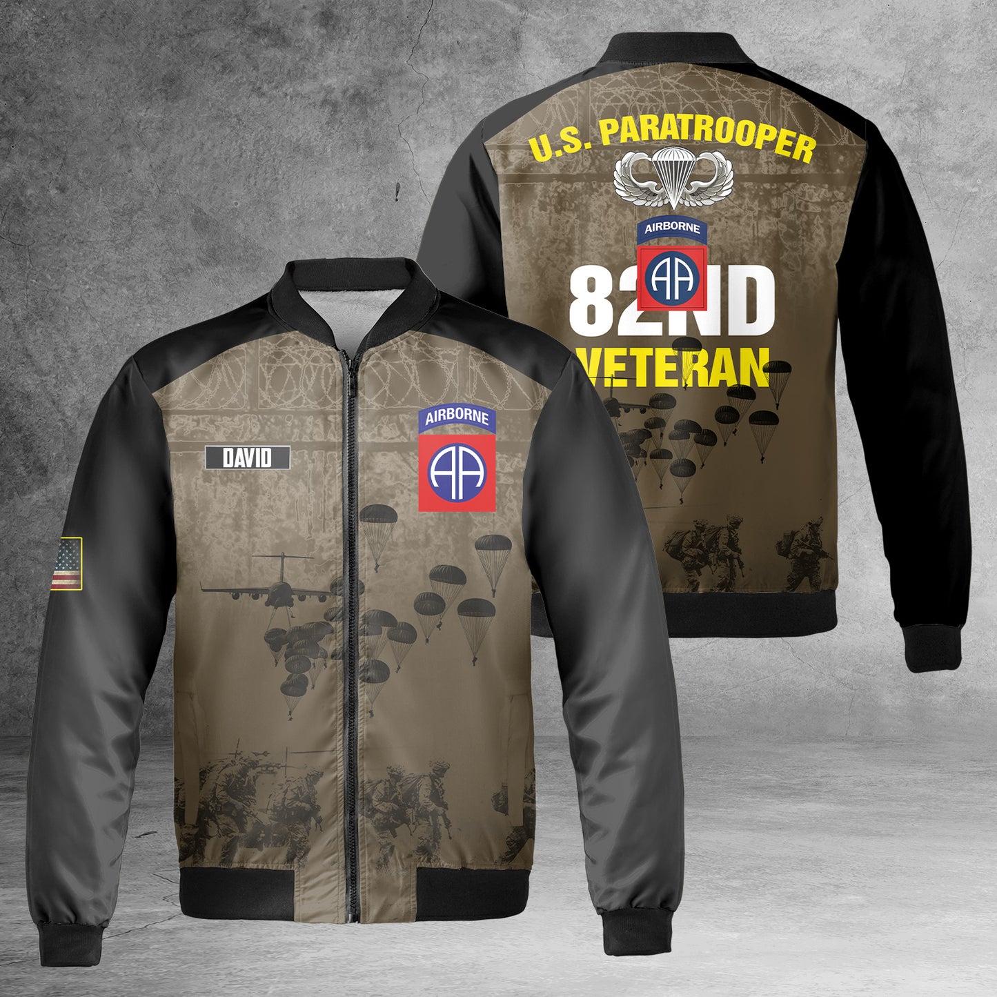 Custom Name US Army 82nd Airborne Division Veteran Paratrooper AOP Fleece Bomber Jacket
