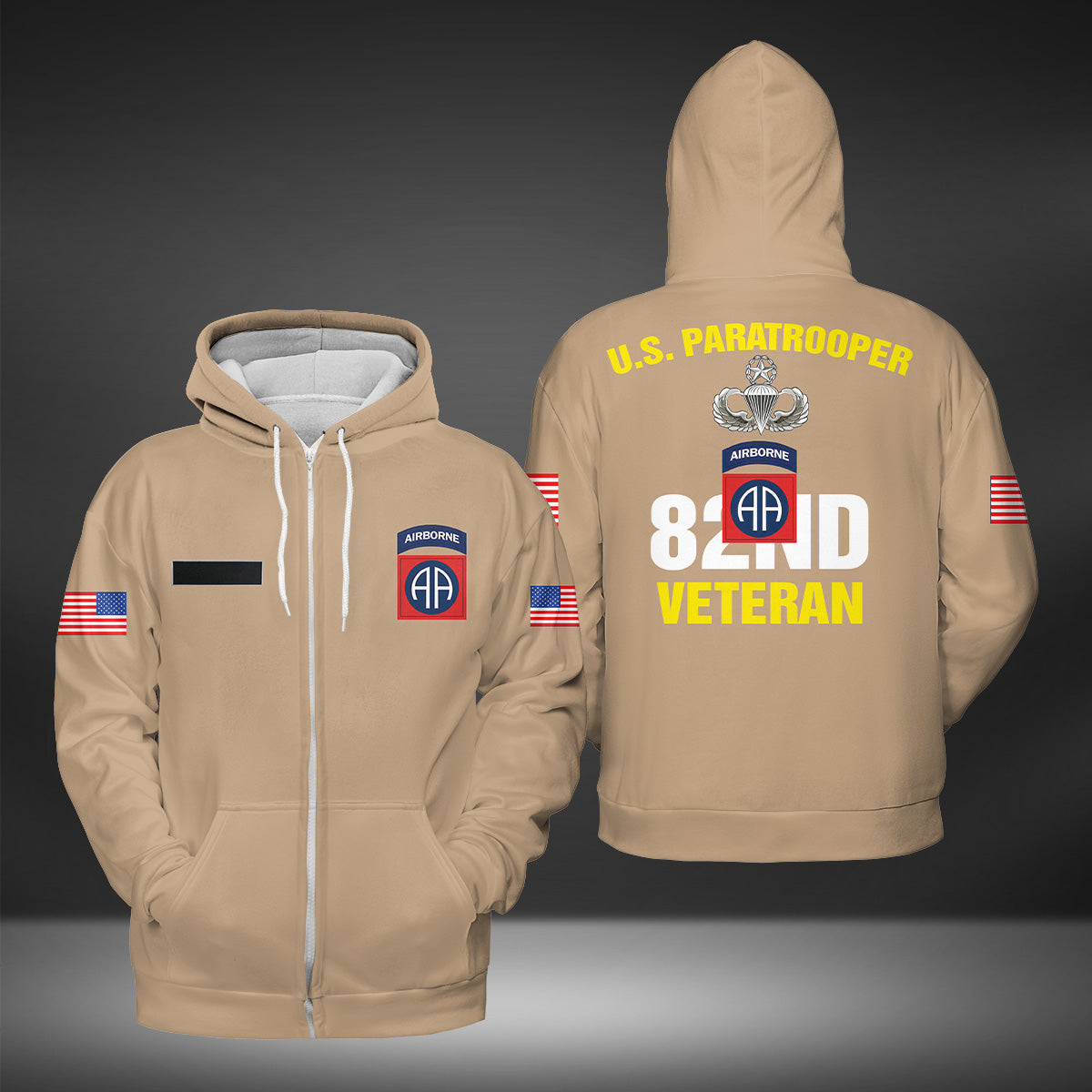 Custom Name US Army 82nd Airborne Division Veteran Paratrooper AOP Zip Hoodie