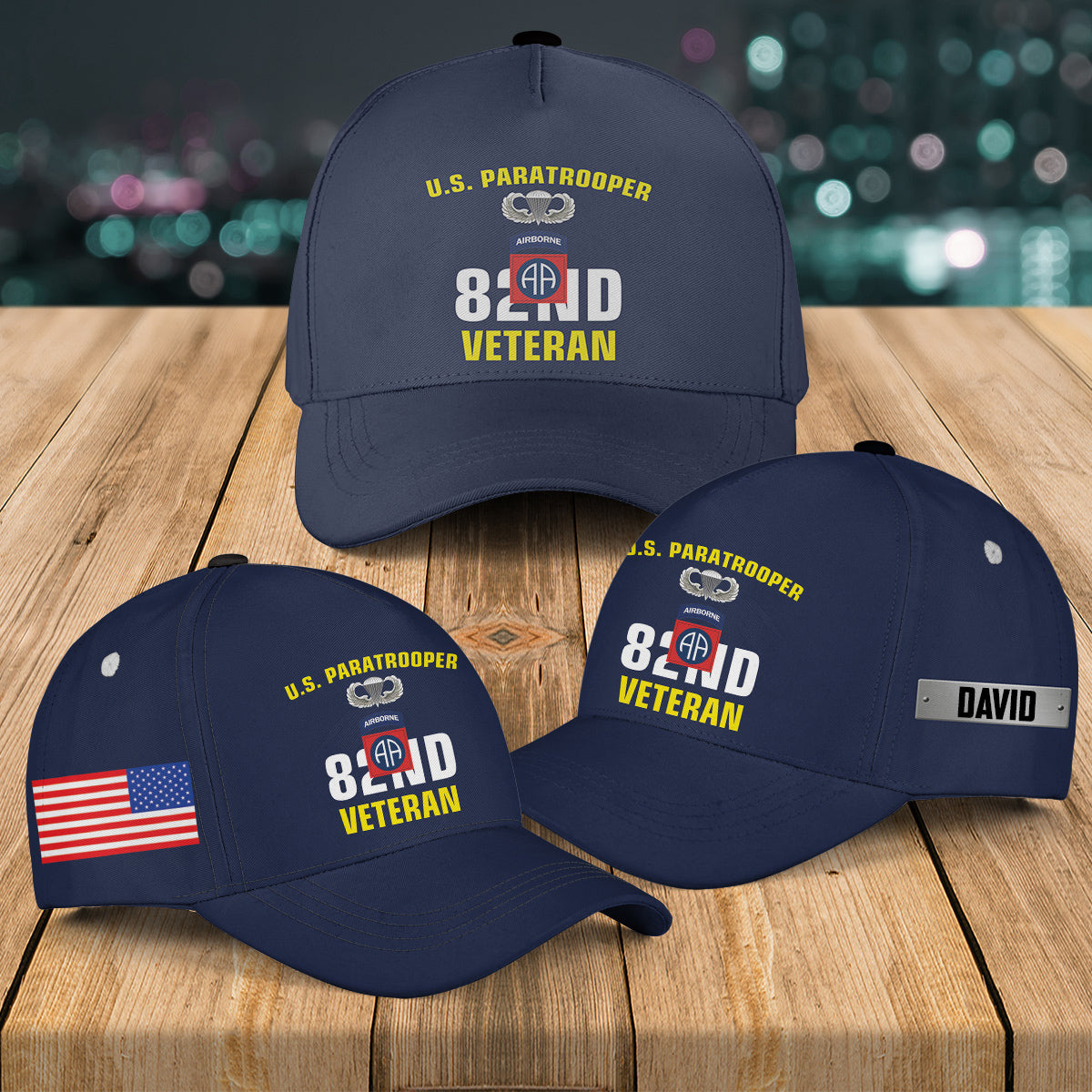 Custom Name US Army 82nd Airborne Division Veteran Paratrooper Baseball Cap