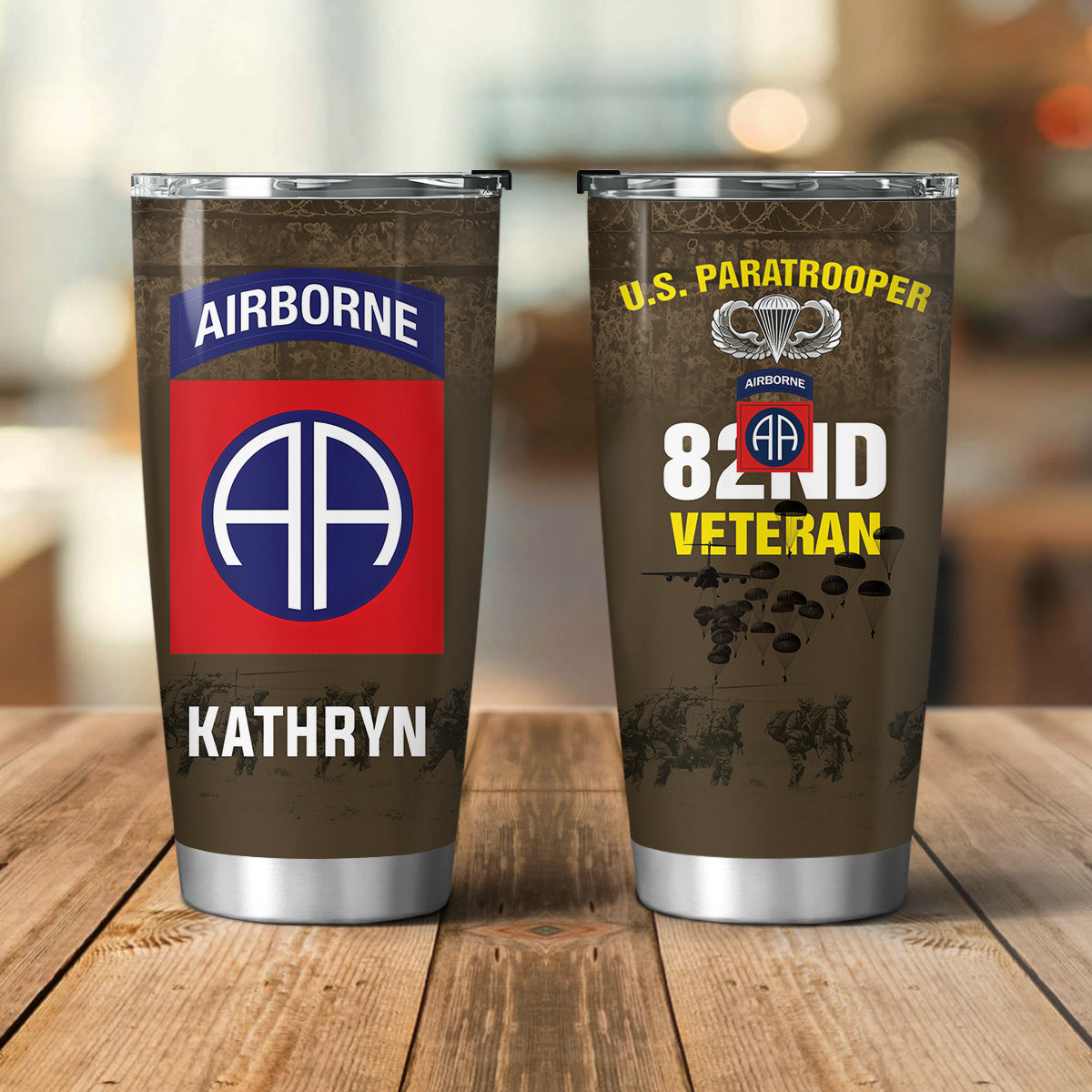 Custom Name US Army 82nd Airborne Division Veteran Paratrooper Tumbler 20oz