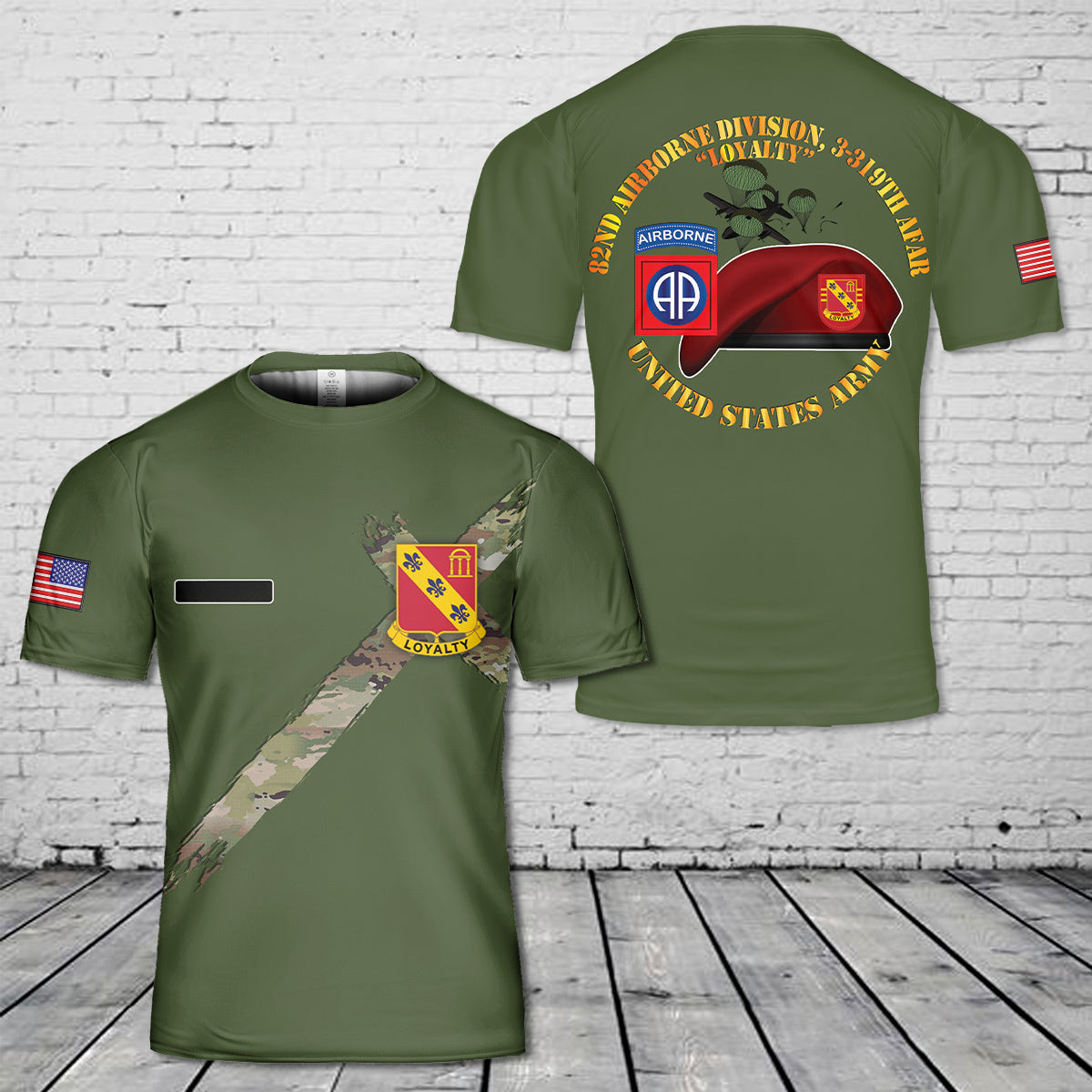 Custom Name US Army 82nd Airborne Division, 3rd Battalion, 319th Field Artillery Regiment (3-319th AFAR) T-Shirt 3D