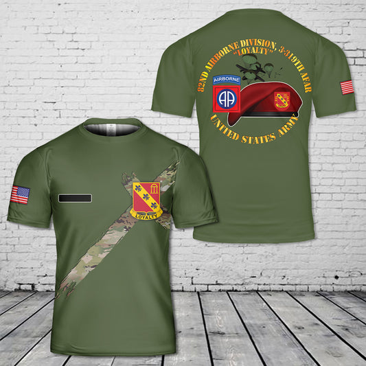 Custom Name US Army 82nd Airborne Division, 3rd Battalion, 319th Field Artillery Regiment (3-319th AFAR) T-Shirt 3D