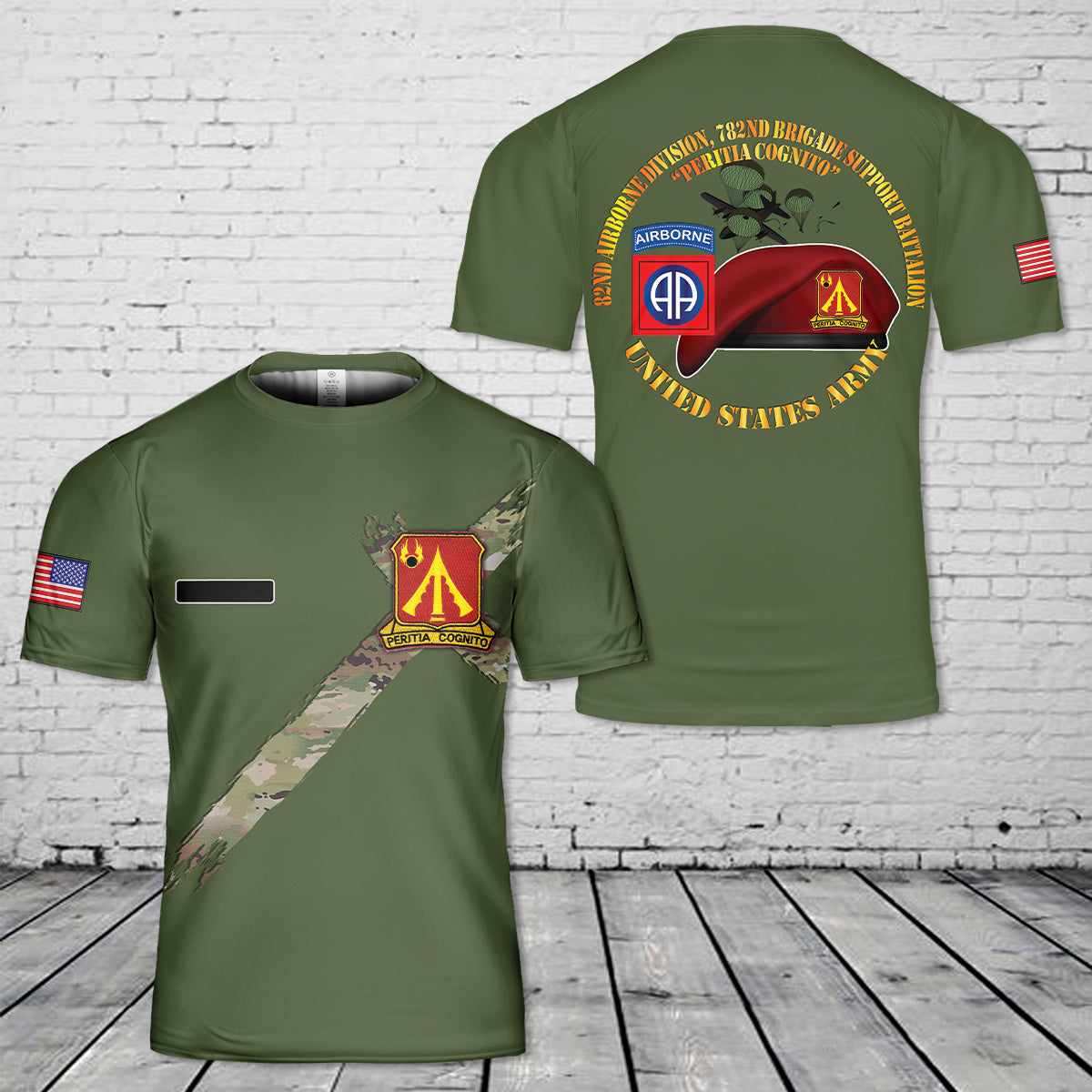 Custom Name US Army 82nd Airborne Division, 782nd Brigade Support Battalion T-Shirt 3D