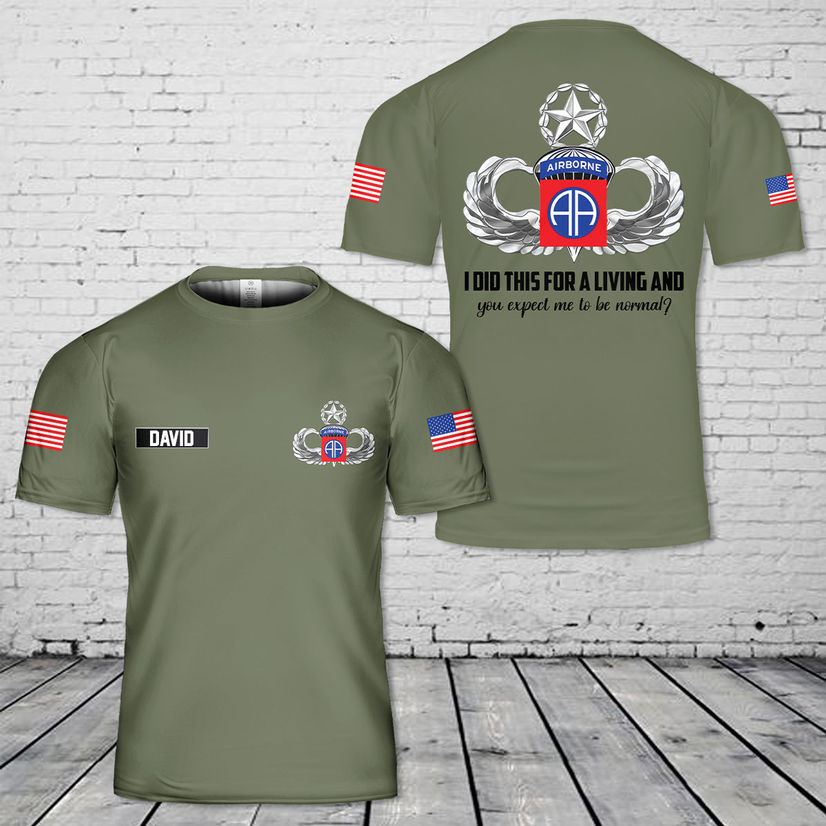 Custom Name US Army 82nd Airborne Master Jump Wings 3D T-Shirt