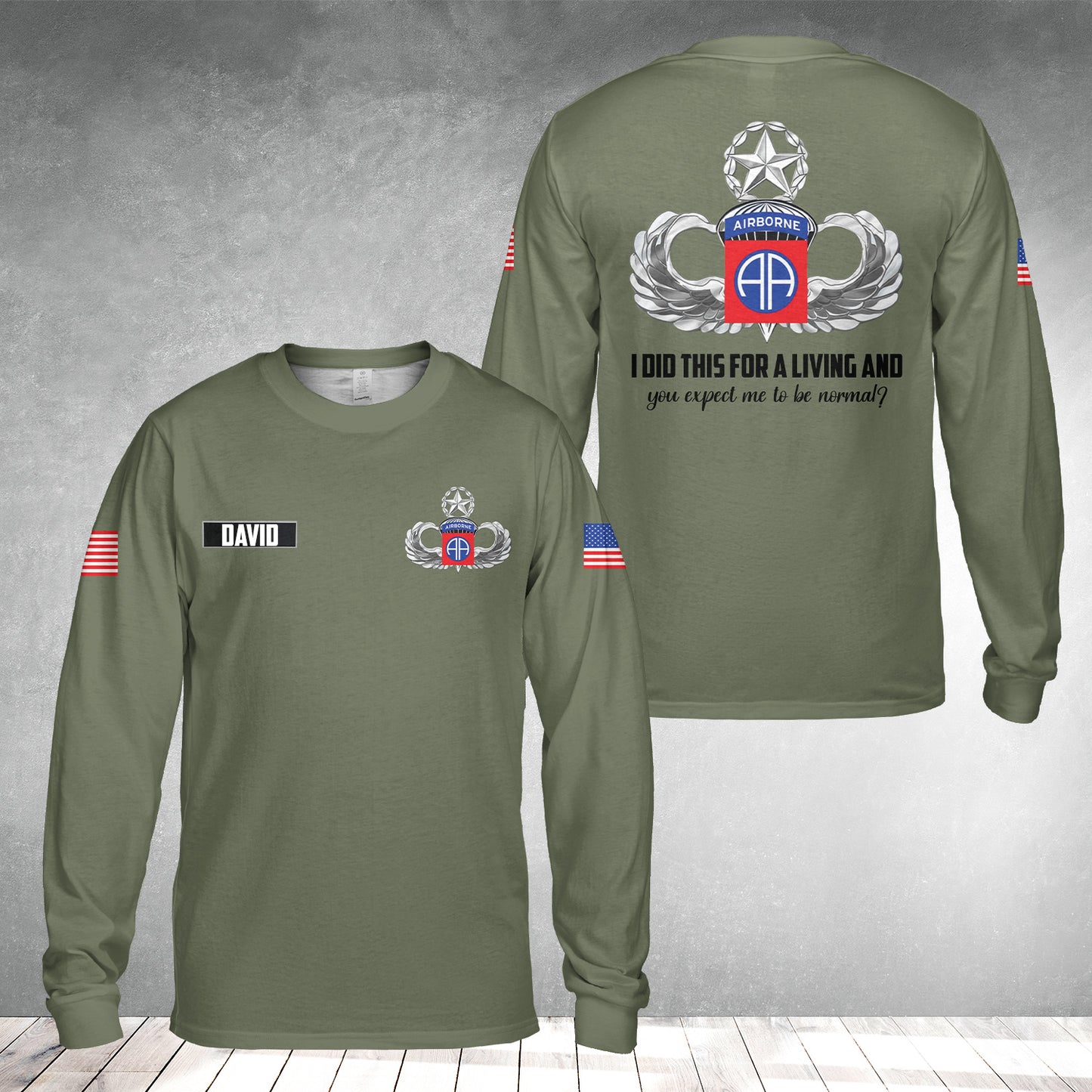 Custom Name US Army 82nd Airborne Master Jump Wings AOP Long Sleeve Shirt