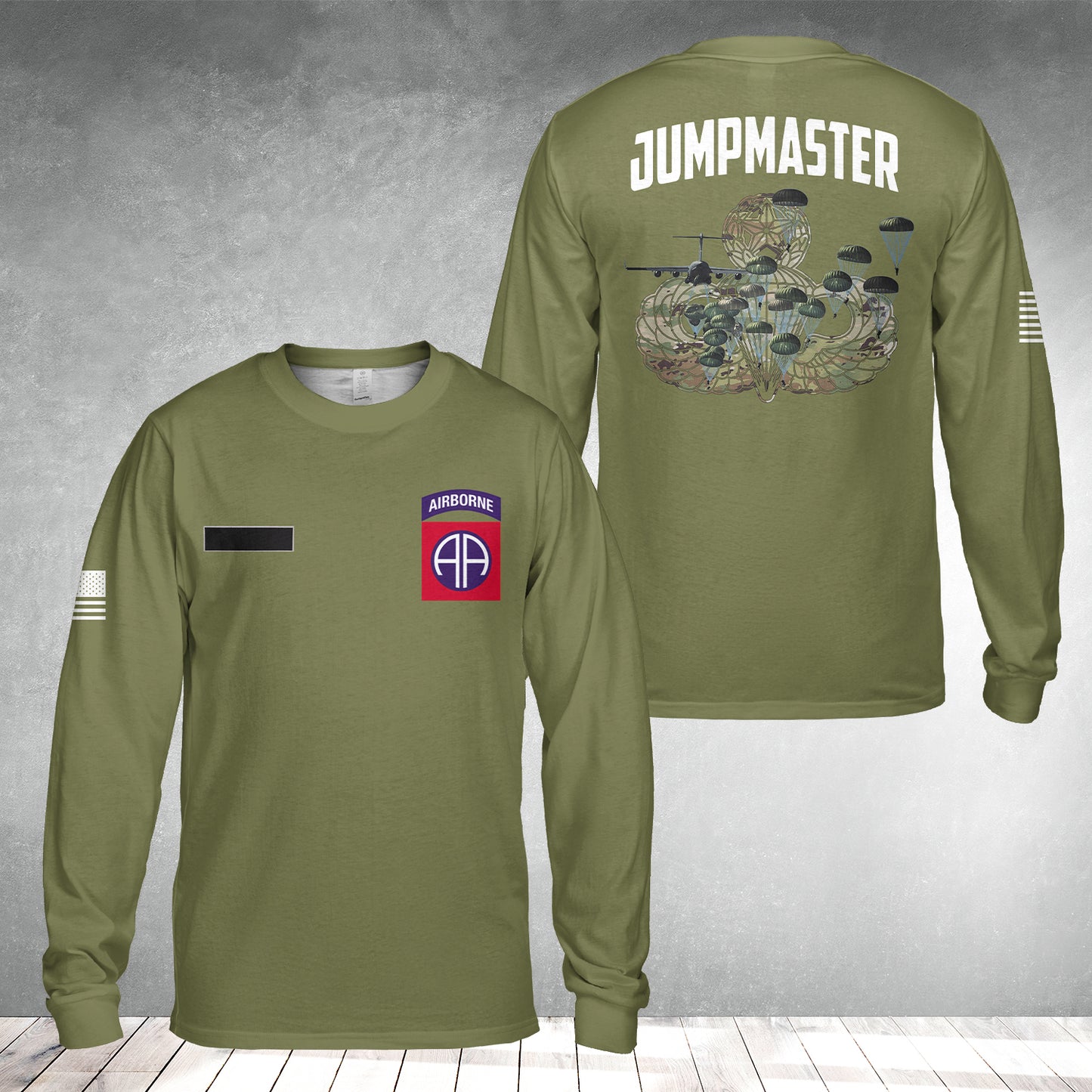 Custom Name US Army 82nd Airborne Paratrooper Jumpmaster AOP Long Sleeve Shirt