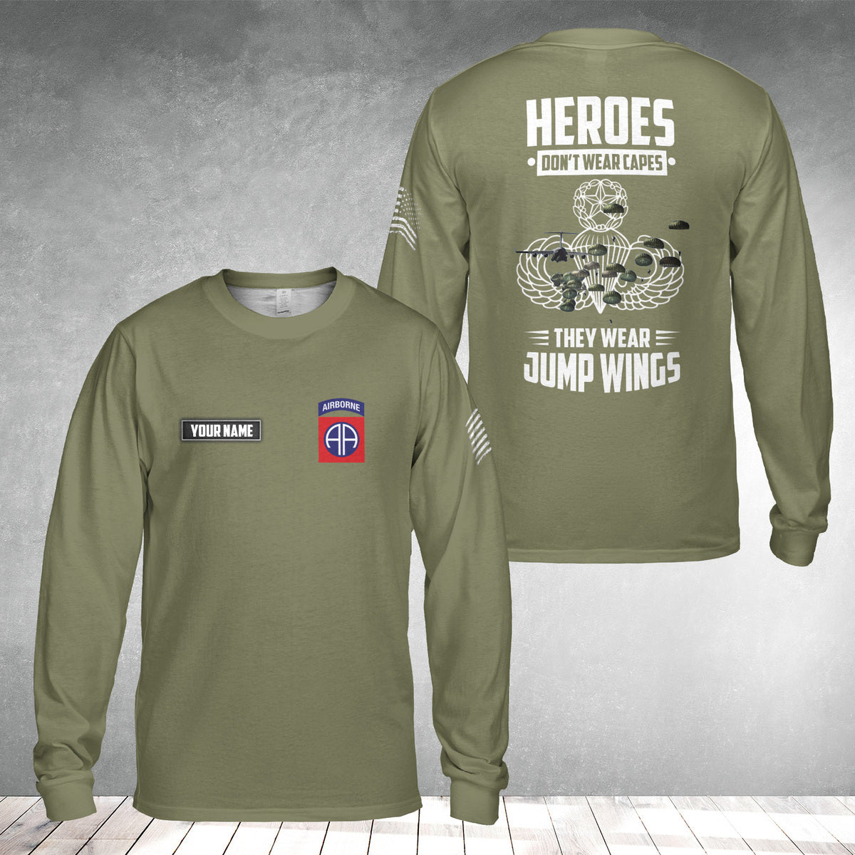 Custom Name US Army 82nd Airborne Paratrooper Jumpmaster AOP Long Sleeve Shirt