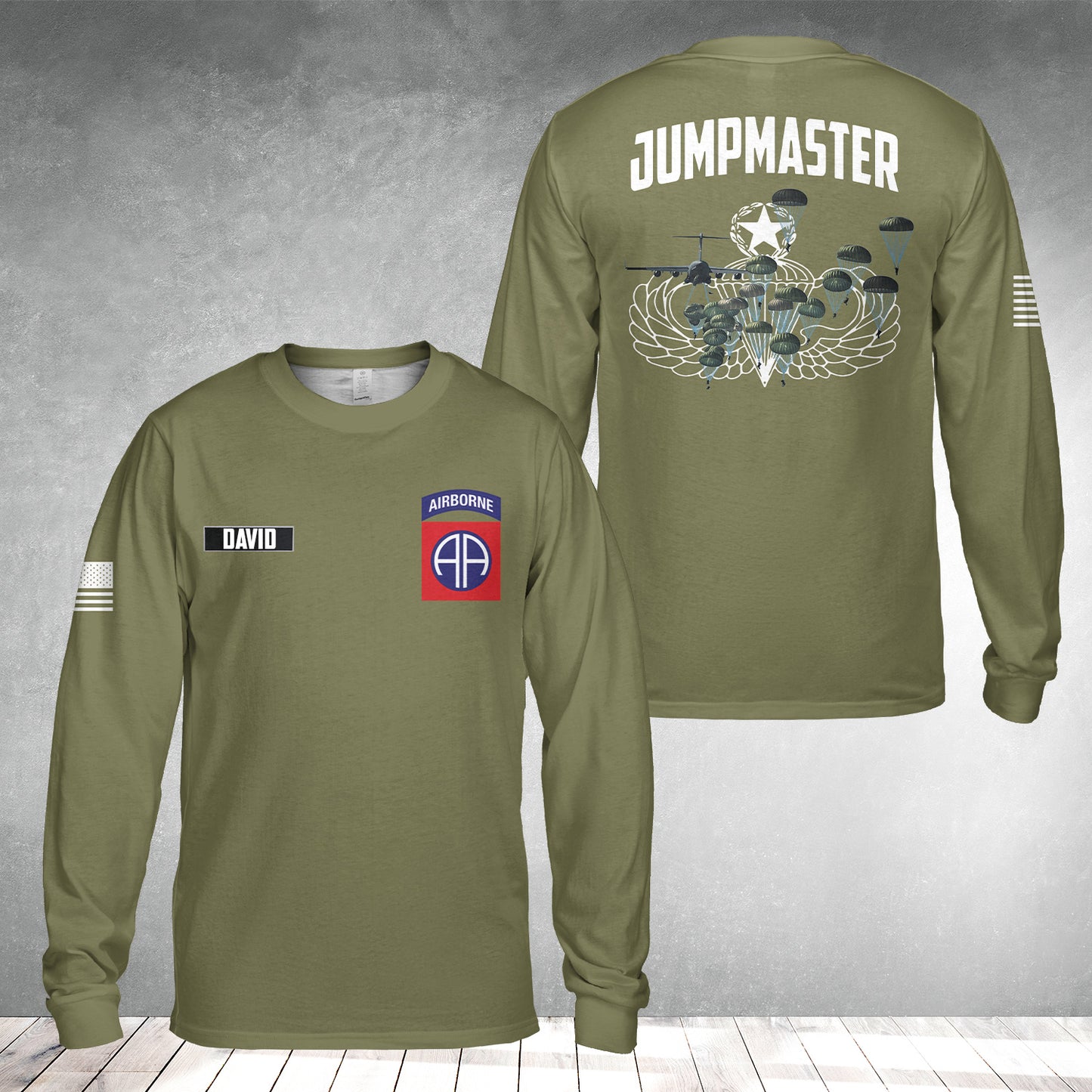 Custom Name US Army 82nd Airborne Paratrooper Jumpmaster AOP Long Sleeve Shirt