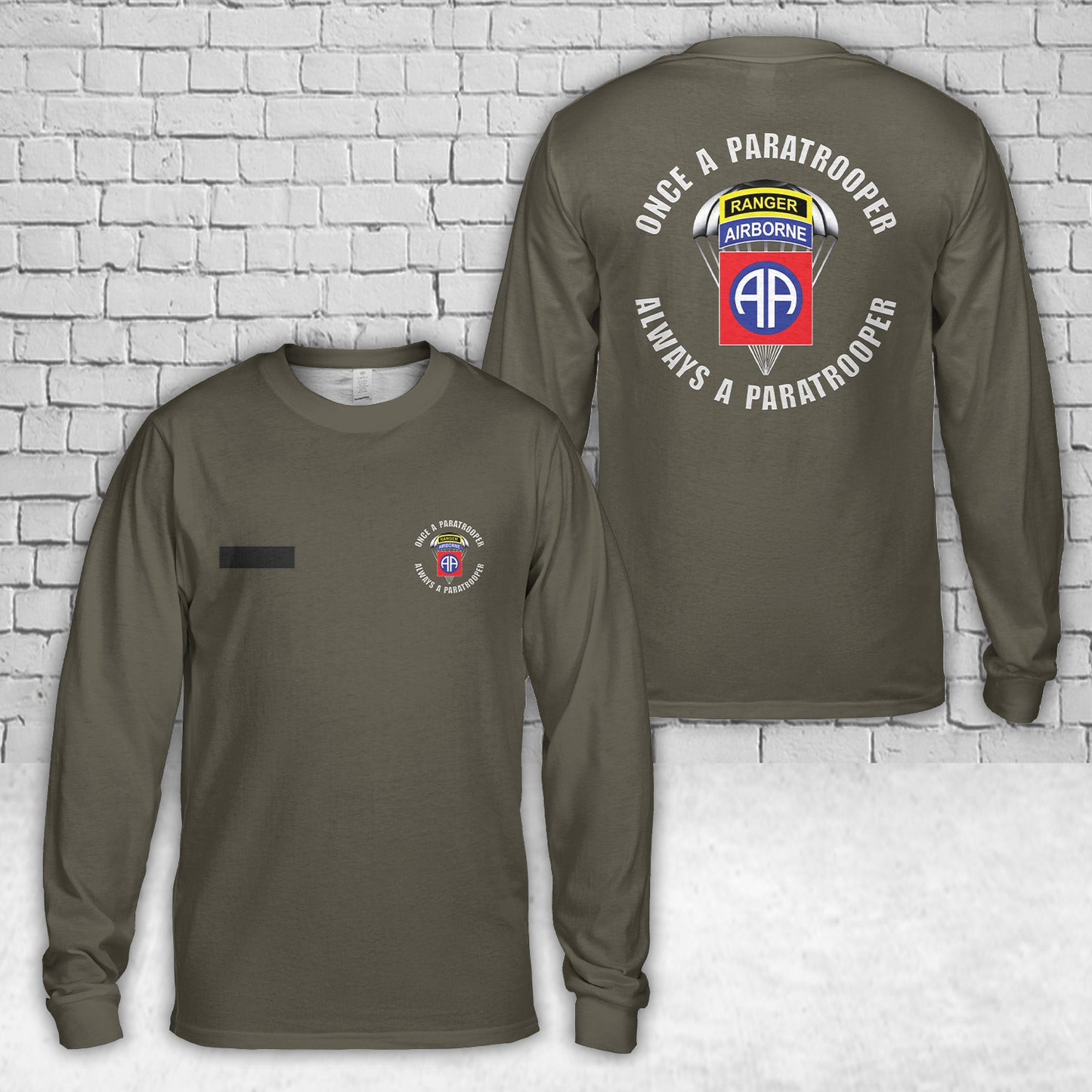 Custom Name US Army 82nd Airborne (Ranger) "Once a Paratrooper" AOP Long Sleeve Shirt
