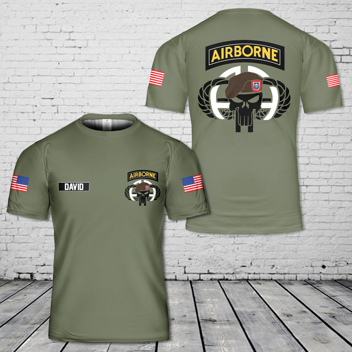 Custom Name US Army 82nd Skull and Airborne Wings 3D T-Shirt