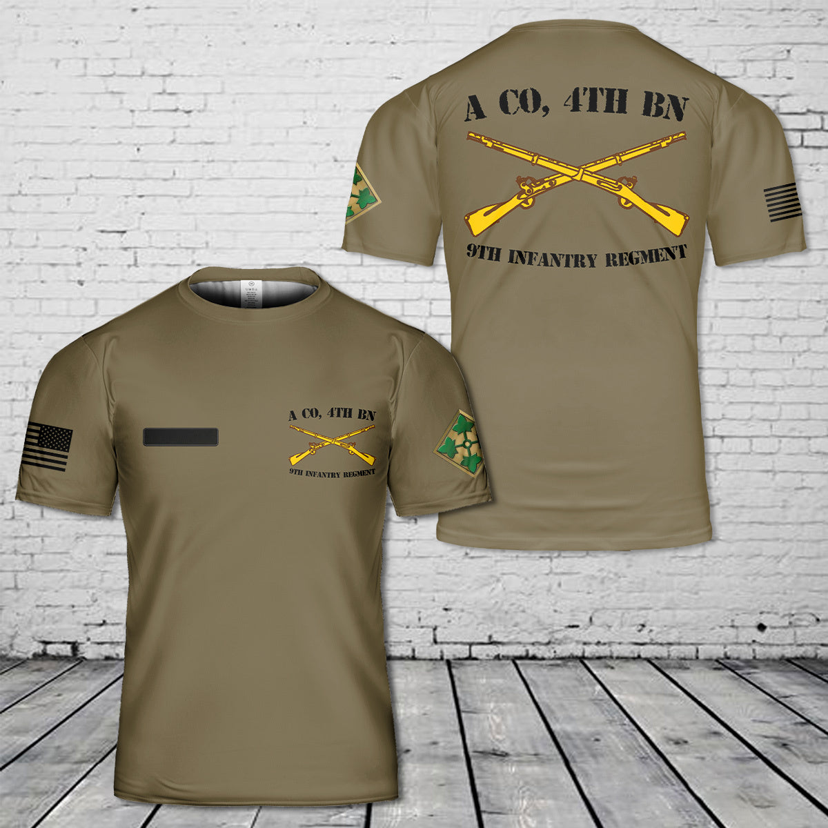 Custom Name US Army A Co, 4th BN, 9th Infantry Regiment T-Shirt 3D