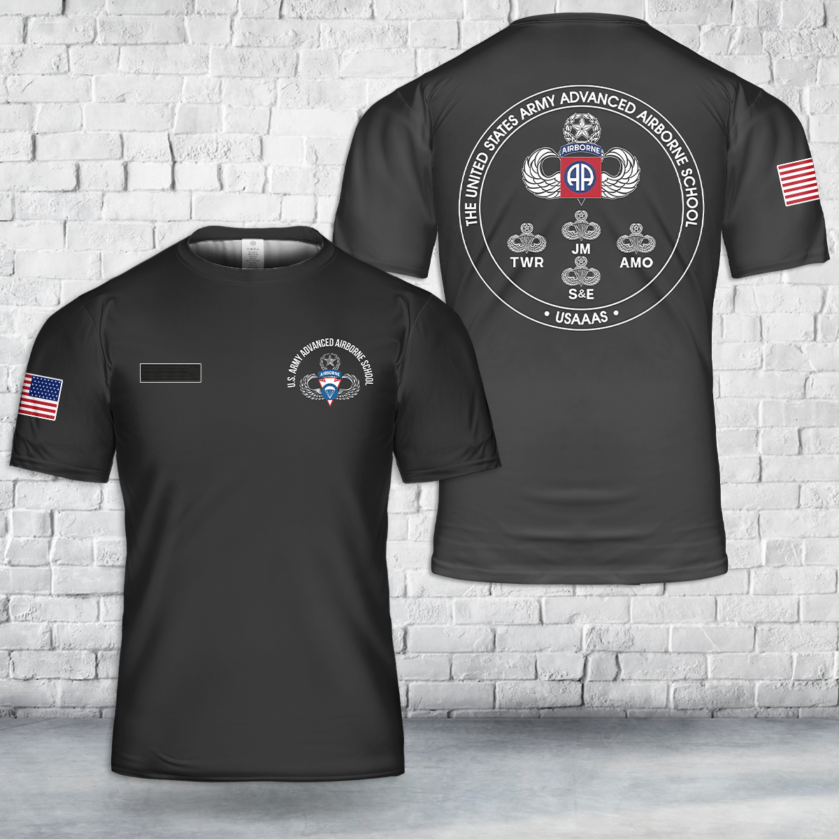 Custom Name US Army Advanced Airborne School (USAAAS) T-Shirt 3D