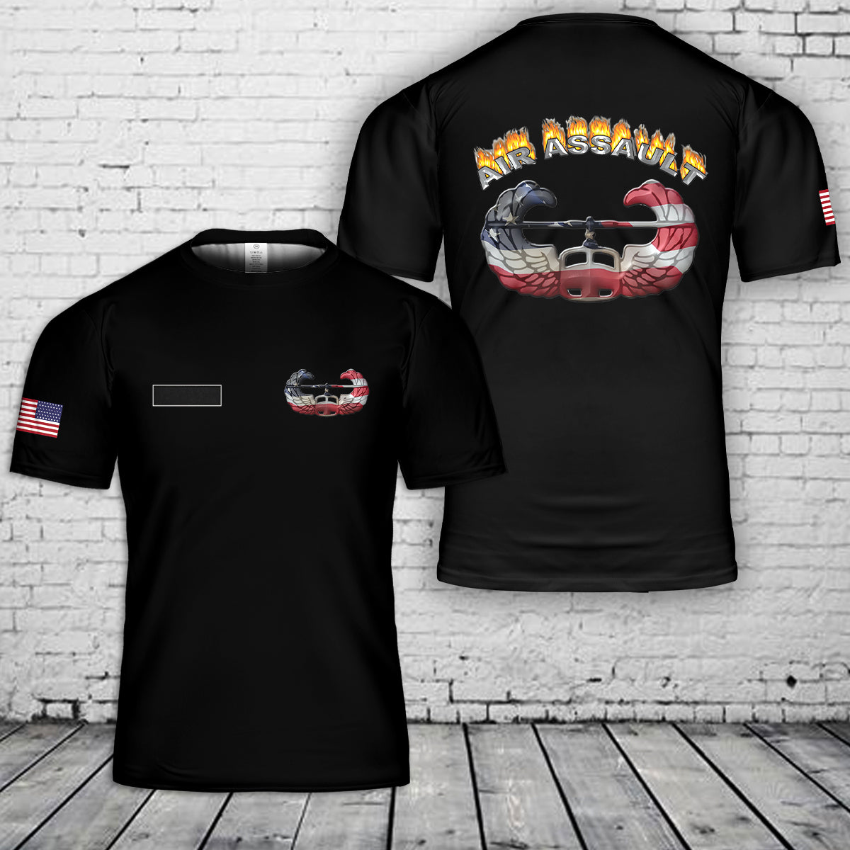 Custom Name US Army Air Assault Badge USA Flag T-Shirt 3D