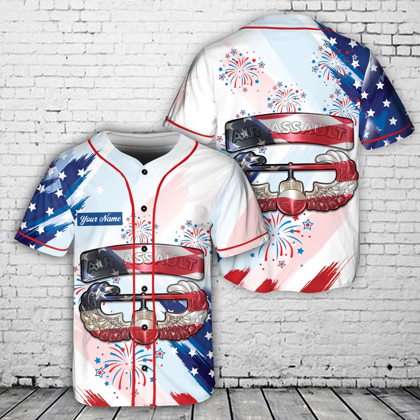 Custom Name US Army Air Assault Badge USA Flag, 4th Of July Baseball Jersey