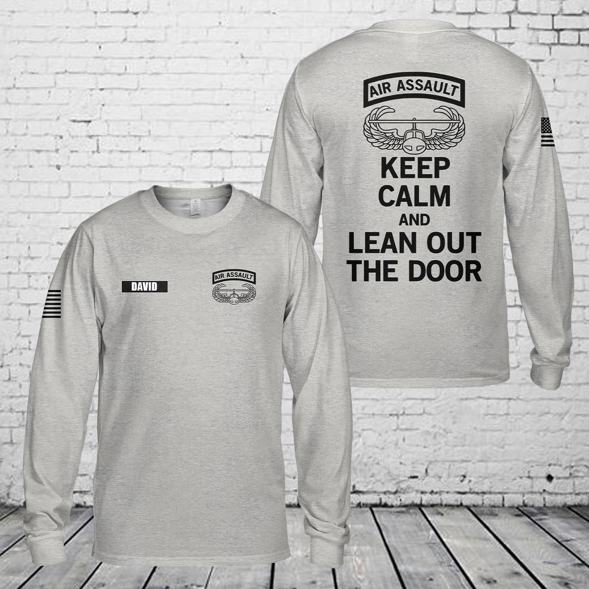 Custom Name US Army Air Assault Keep Calm and Lean Out The Door Long Sleeve Shirt