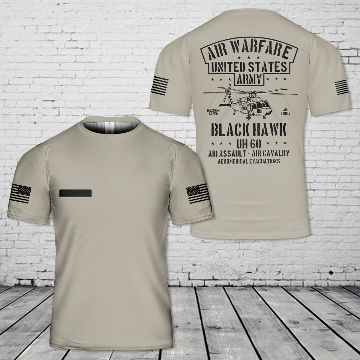 Custom Name US Army Air Warfare UH-60 Black Hawk T-Shirt 3D