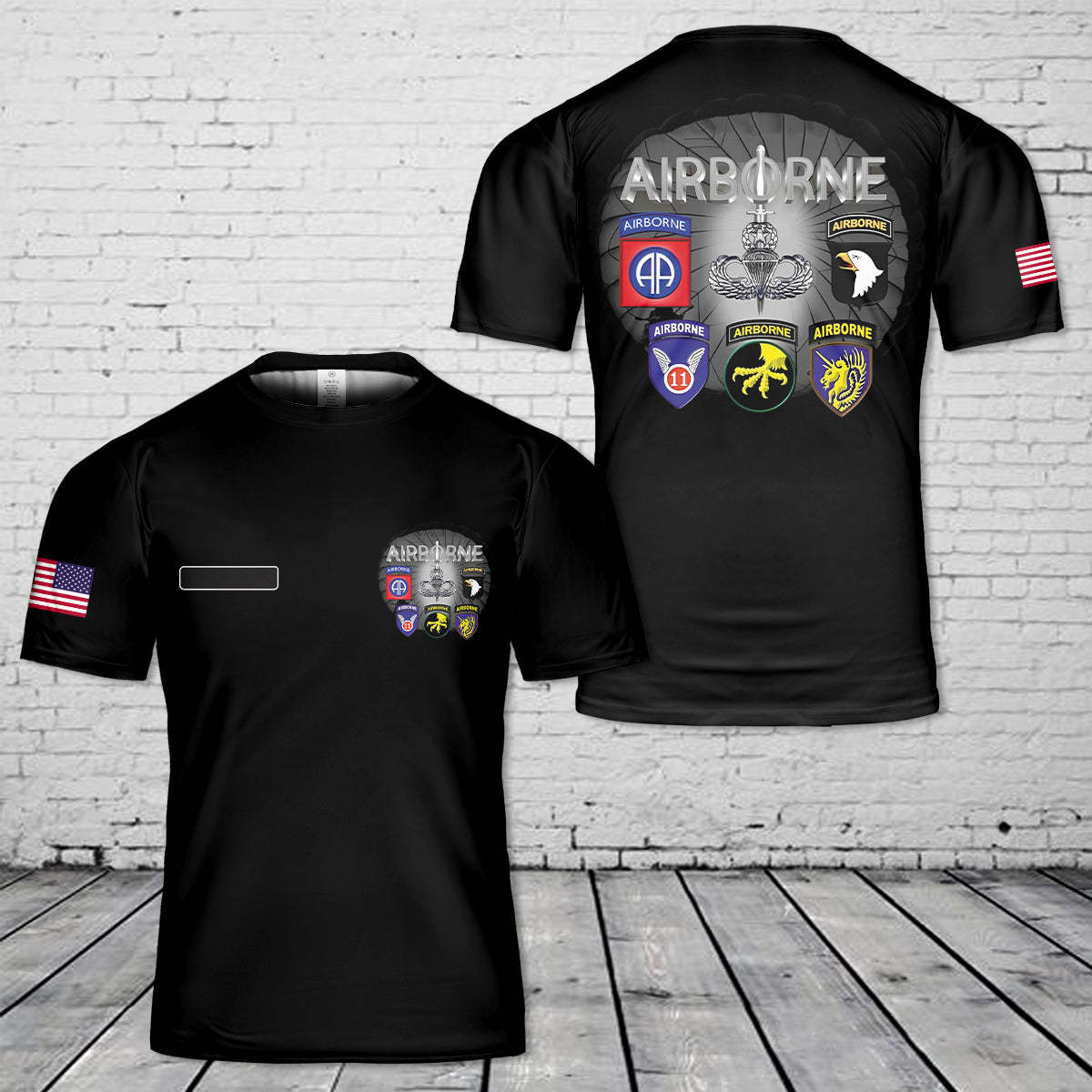 Custom Name US Army Airborne Divisions Past and Present T-Shirt 3D