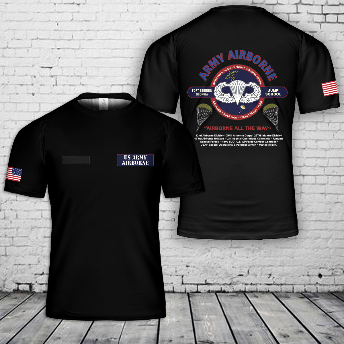 Custom Name US Army Airborne Fort Benning-Georgia Unit & Operations Campaign T-Shirt 3D