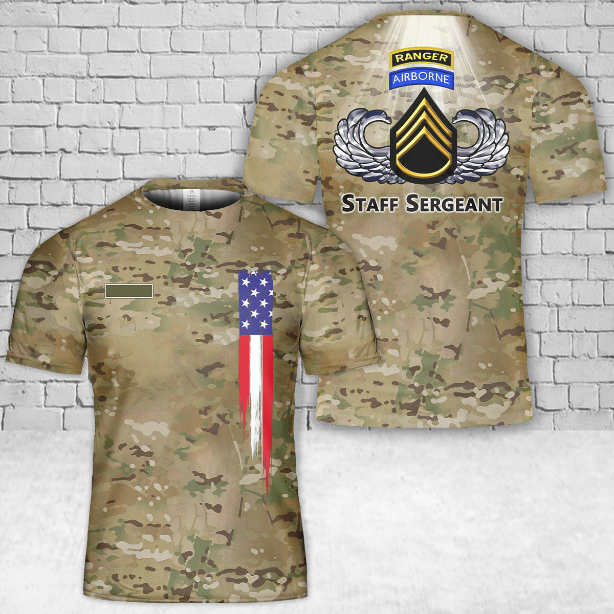 Custom Name US Army Airborne Ranger Staff Sergeant T-Shirt 3D