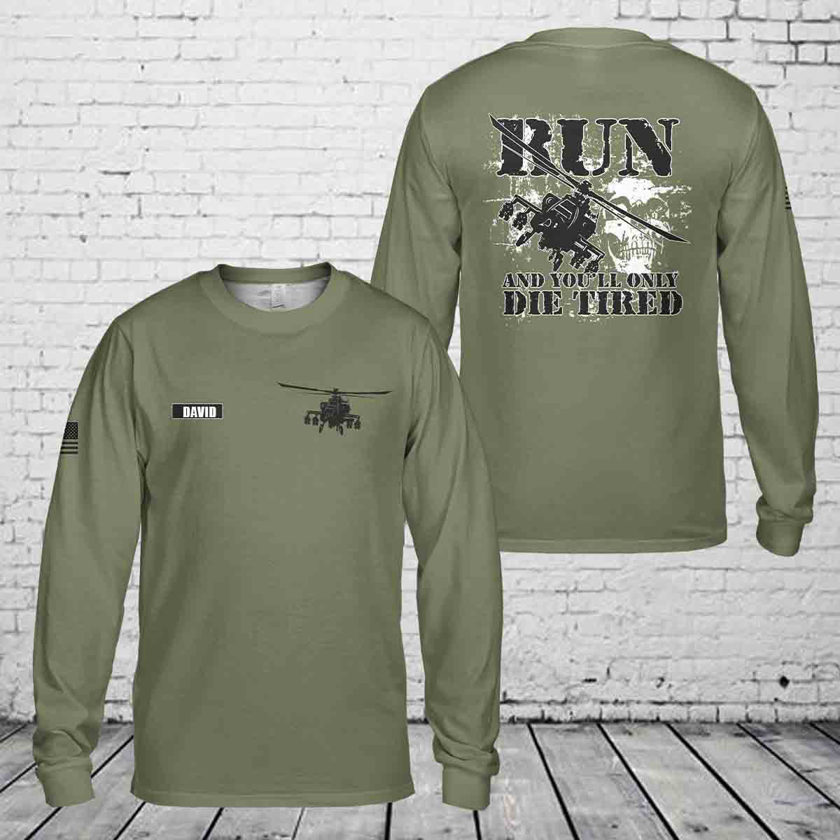 Custom Name US Army Boeing AH-64 Apache Long Sleeve Shirt