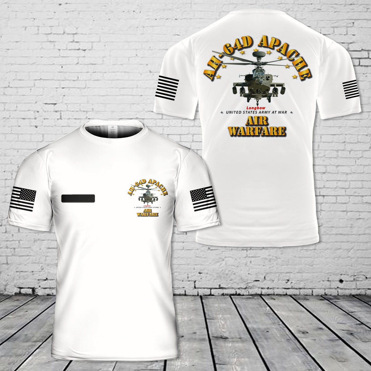 Custom Name US Army Boeing AH-64 Apache T-Shirt 3D