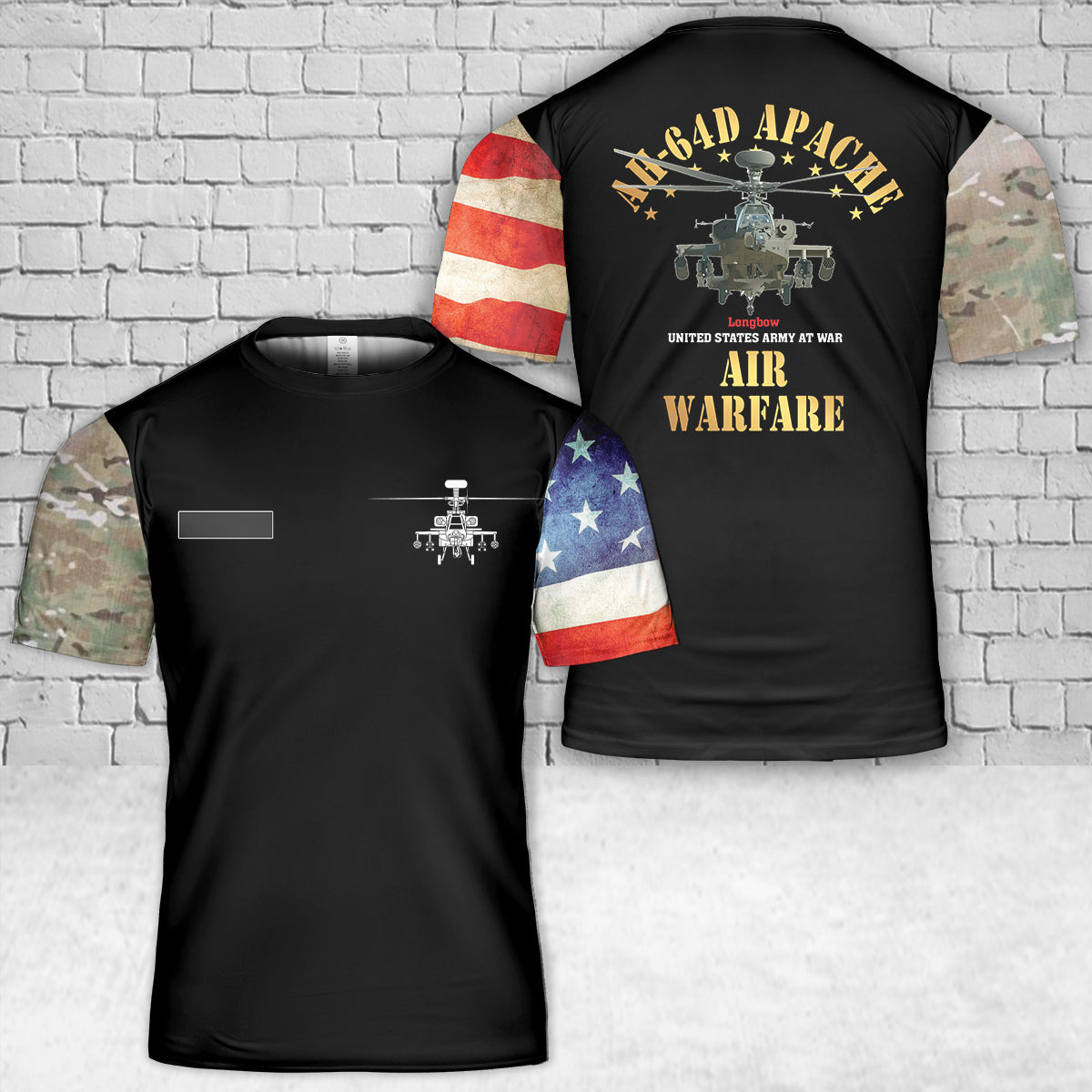 Custom Name US Army Boeing AH-64 Apache T-Shirt 3D
