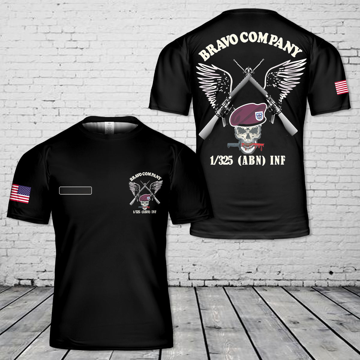 Custom Name US Army Bravo Company - 1st Bn, 325th Airborne Infantry T-Shirt 3D