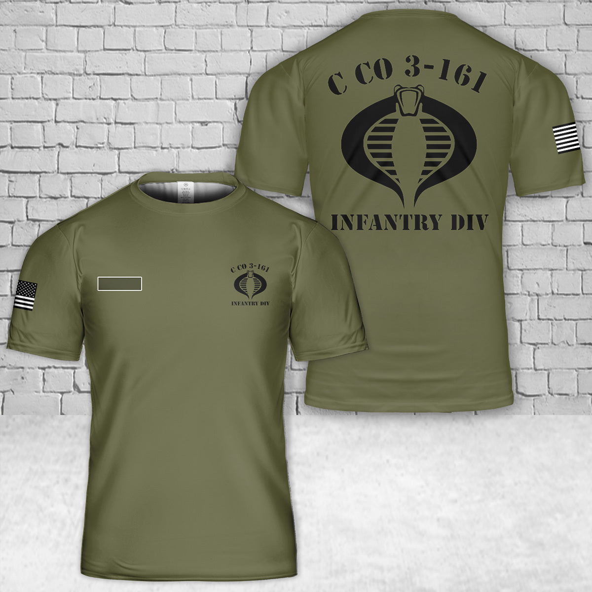 Custom Name US Army C CO 3-161 Infantry Div T-Shirt 3D