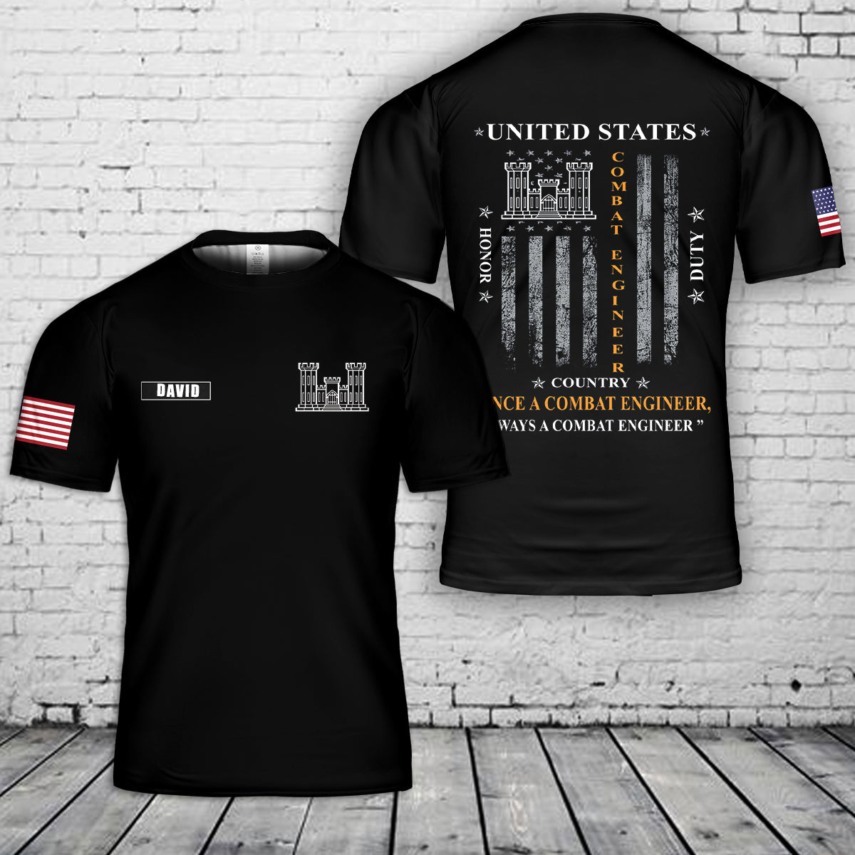 Custom Name US Army Combat Engineer 3D T-Shirt