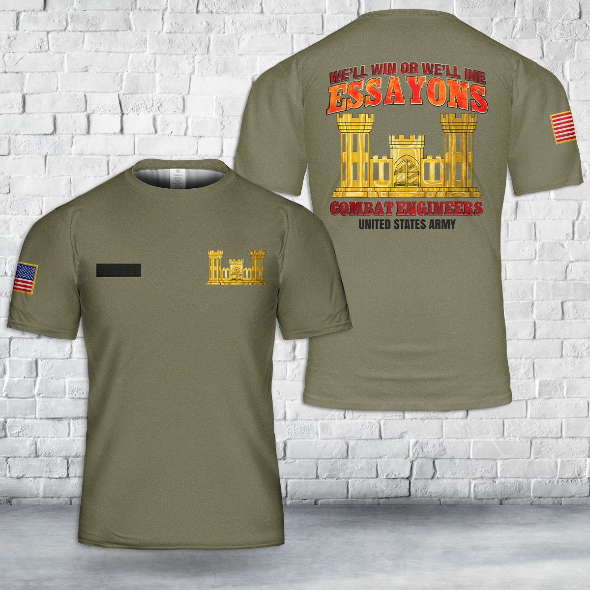 Custom Name US Army Combat Engineer "Essayons" T-Shirt 3D