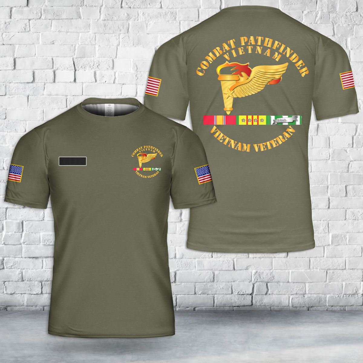 Custom Name US Army Combat Pathfinder Vietnam Veteran T-Shirt 3D