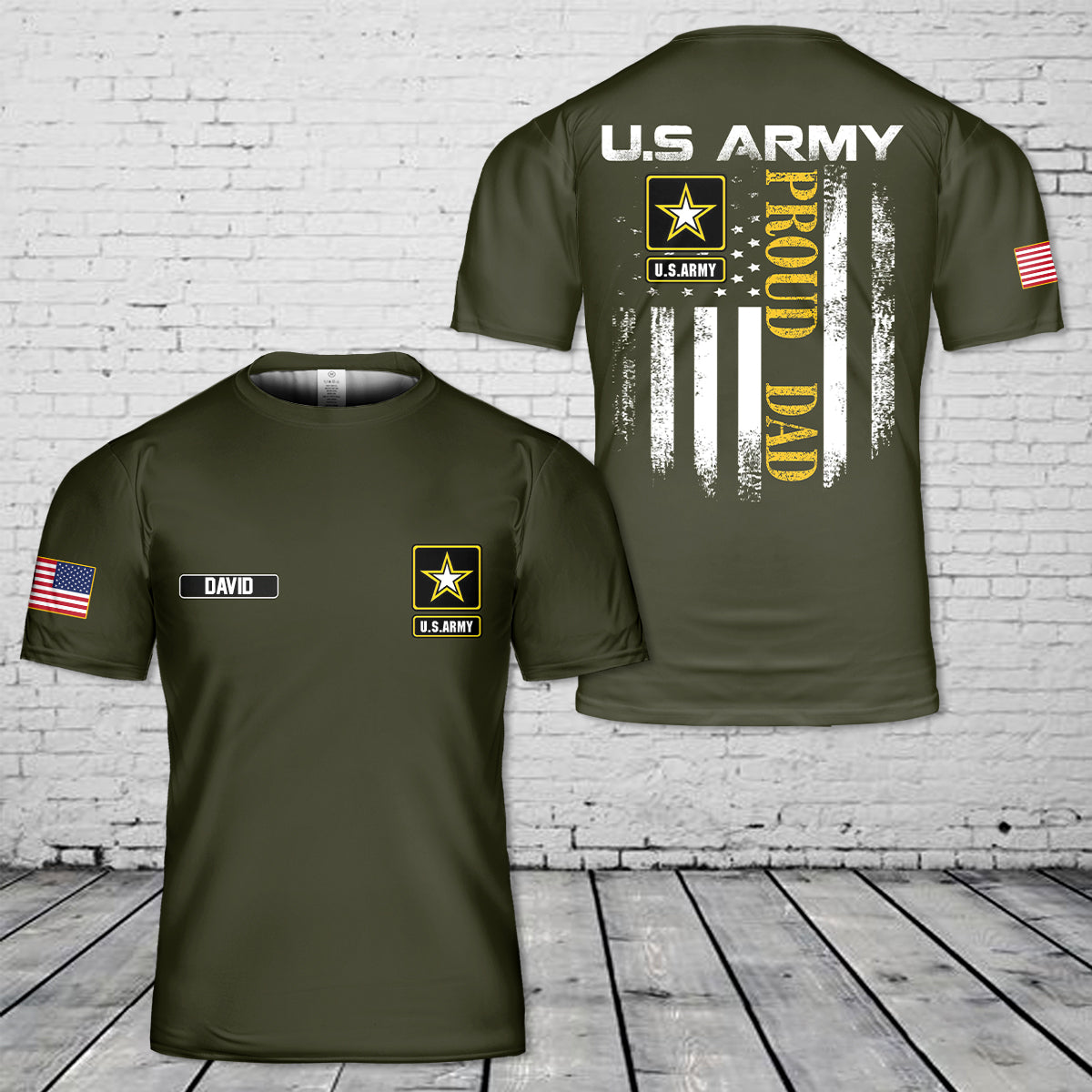 Custom Name US Army Dad 3D T-Shirt
