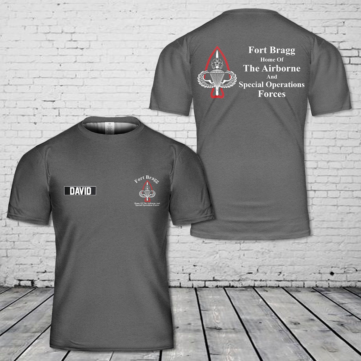 Custom Name US Army Fort Bragg Home of the Airborne and Special Operations Forces T-Shirt 3D