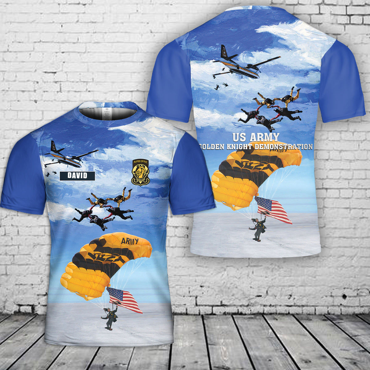Custom Name US Army Golden Knight demonstration parachutist 3D T-Shirt