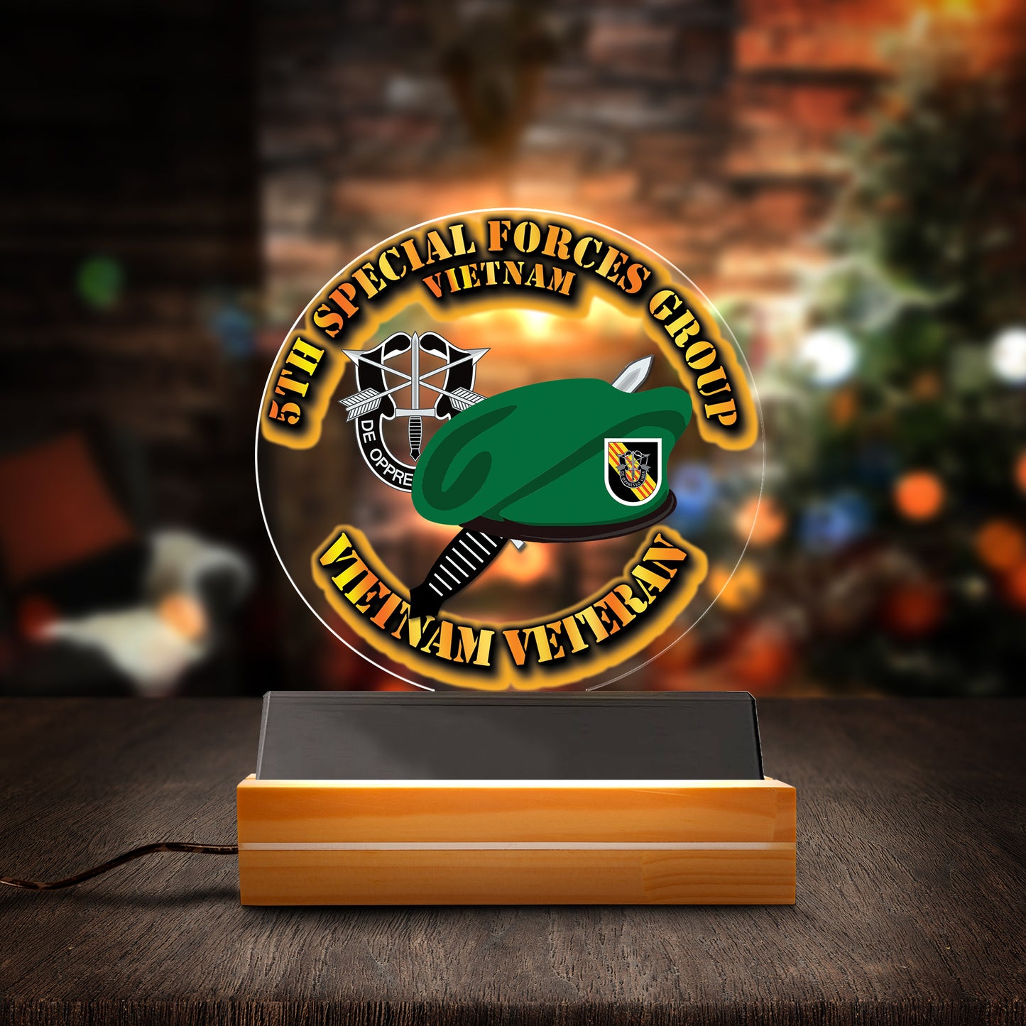 Custom Name US Army Green Beret 5st Special Forces Group (Airborne) (5st SFG) (A) Beret & Dagger Custom Shape Photo Night Light