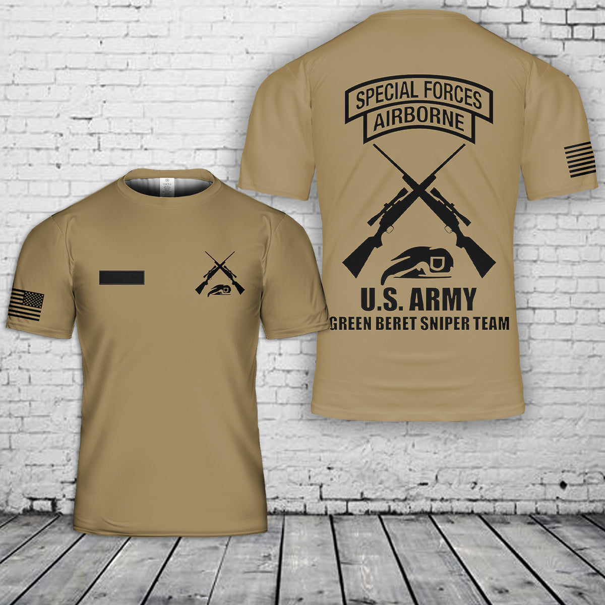 Custom Name US Army Green Beret Sniper Team T-Shirt 3D