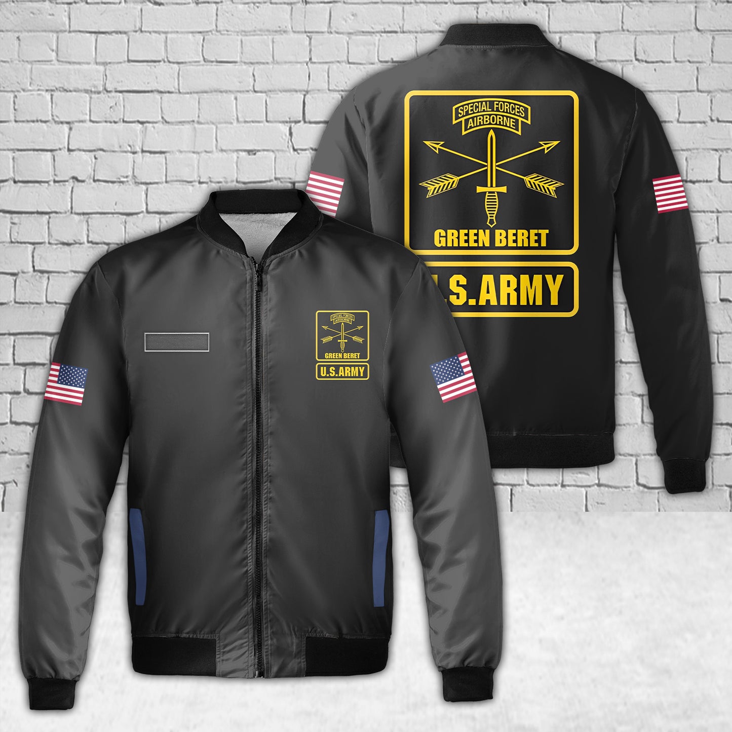 Custom Name US Army Green Beret Special Forces AOP Fleece Bomber Jacket