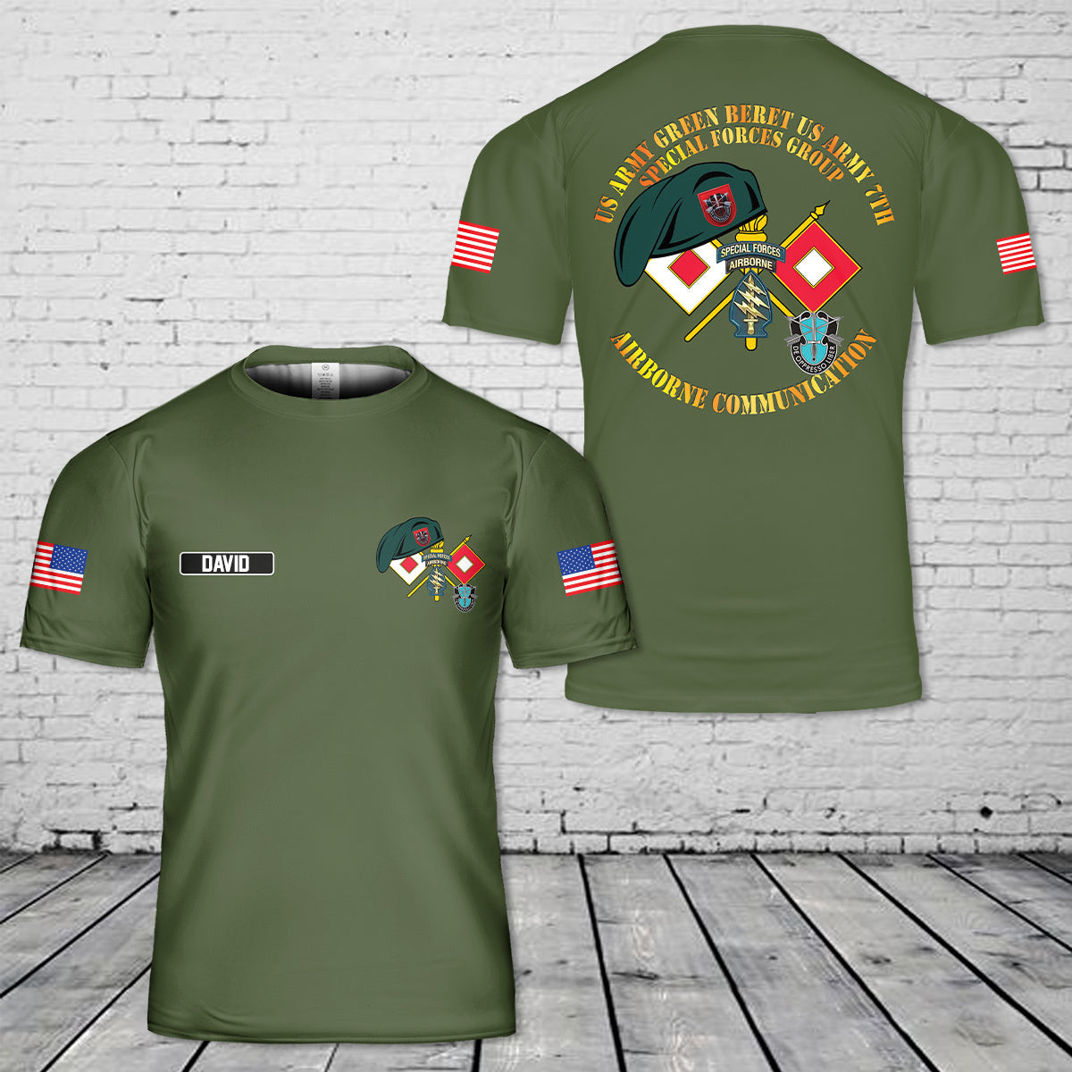 Custom Name US Army Green Beret 7th Special Forces Group Airborne Communication 3D T-Shirt