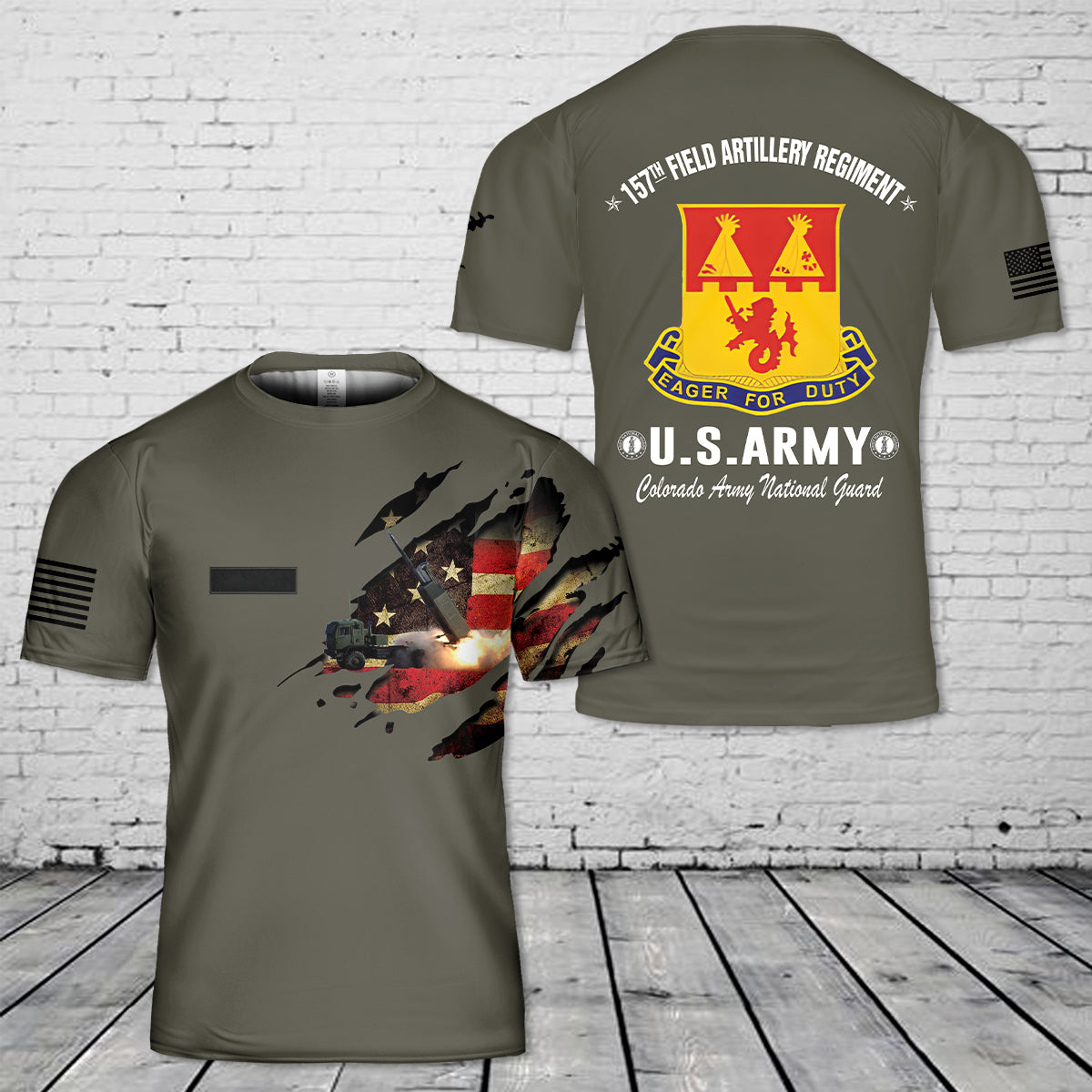 Custom Name US Army M142 HIMARS 157th Field Artillery Regiment Of Colorado Army National Guard T-Shirt 3D