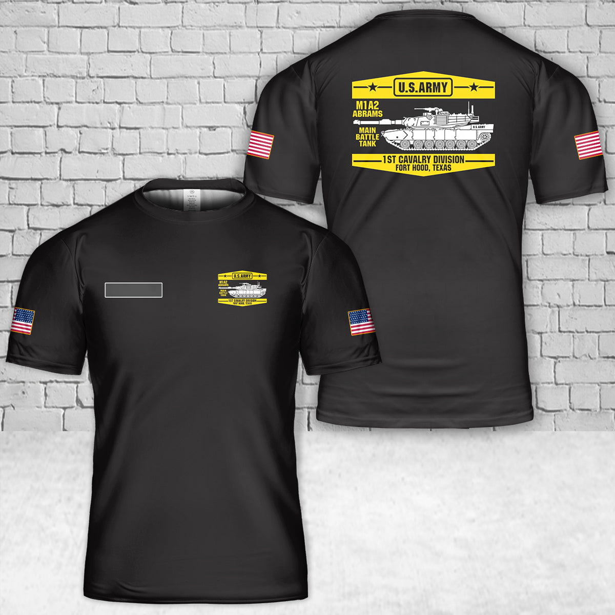 Custom Name US Army M1A1 Abrams Main Battle Tank T-Shirt 3D