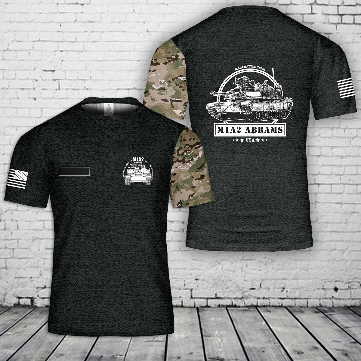 Custom Name US Army M1A2 Abrams MBT T-Shirt 3D