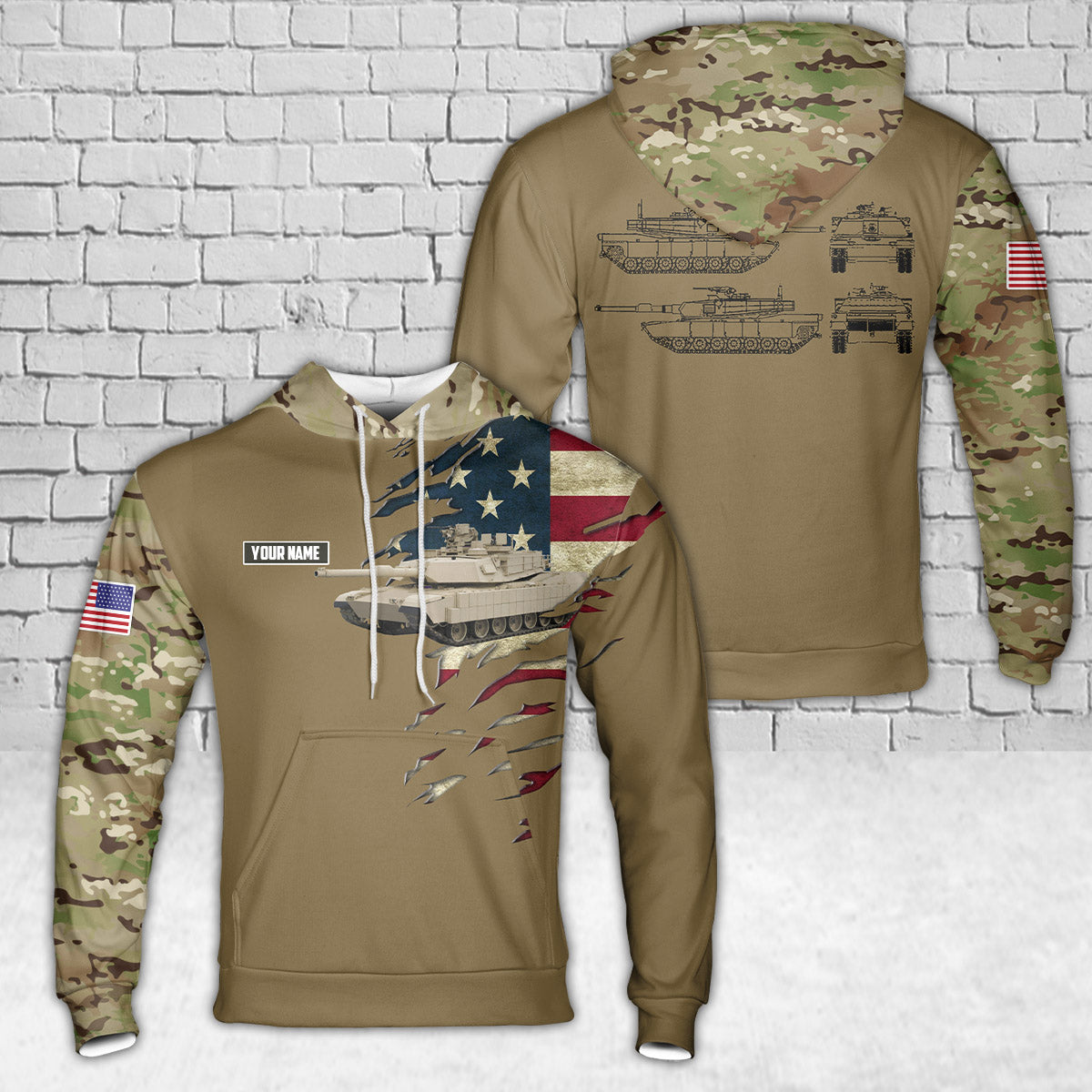 Custom Name US Army M1A2 Abrams Tank Hoodie 3D