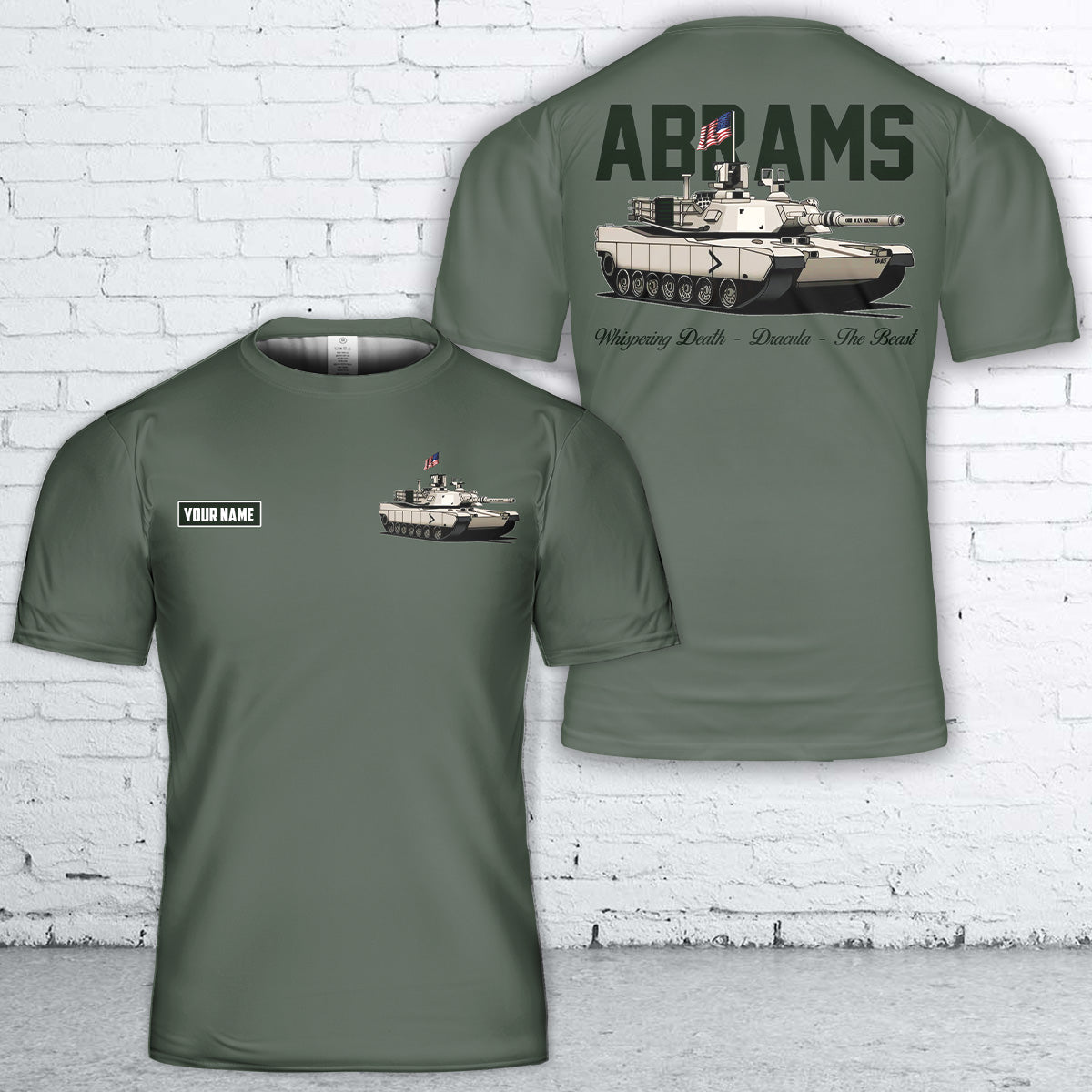 Custom Name US Army M1A2 SEPV3 Abrams T-Shirt 3D
