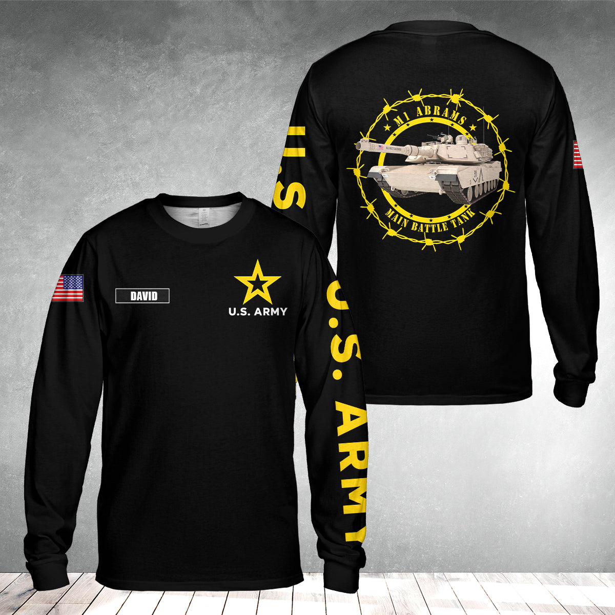 Custom Name US Army M1 Abrams Main Battle Tank Long Sleeve Shirt