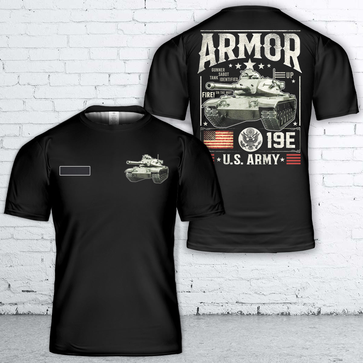 Custom Name US Army M60A3 Tank 19E ARMOR T-Shirt 3D