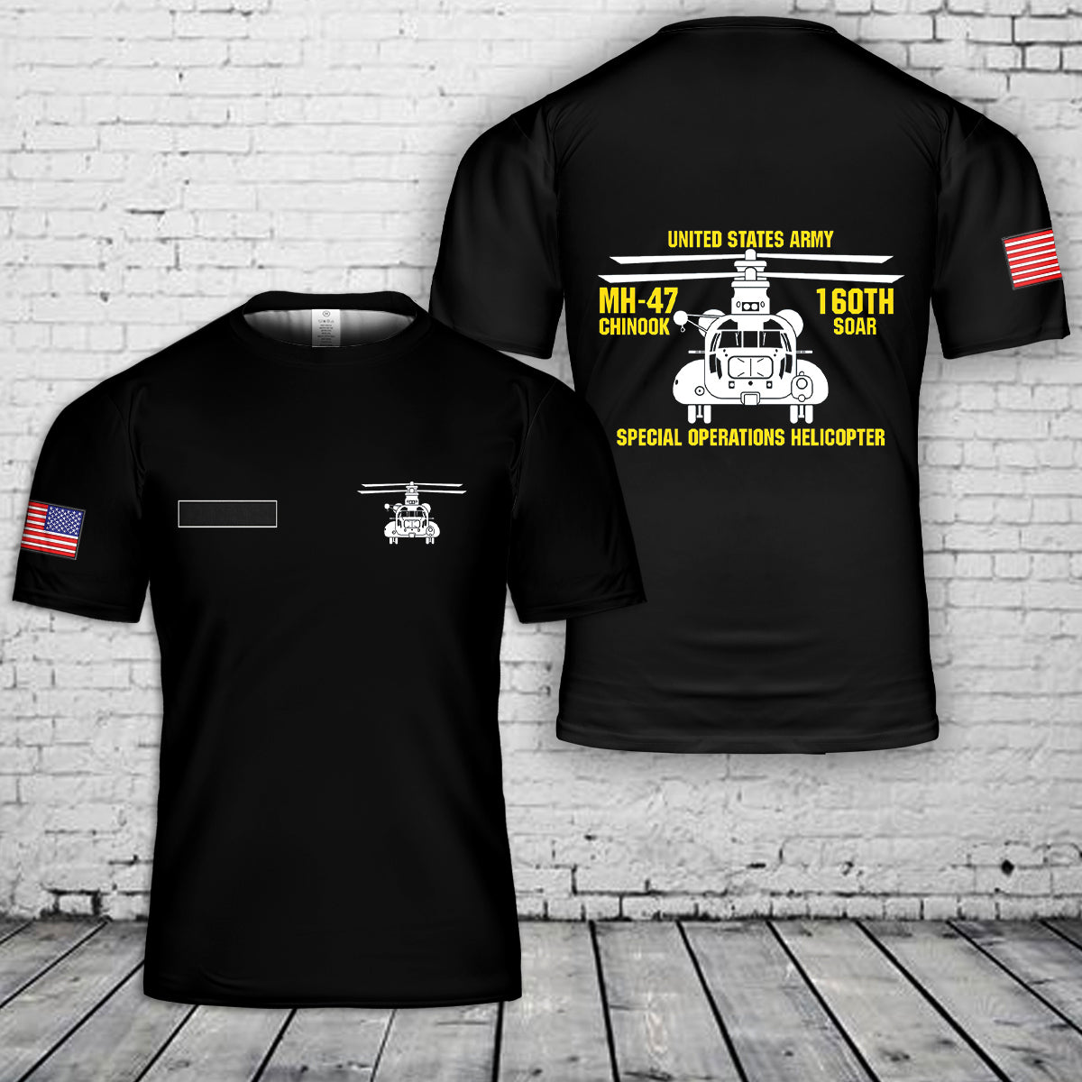 Custom Name US Army MH-47 Chinook 160th Soar Special Operation Helicopter T-Shirt 3D