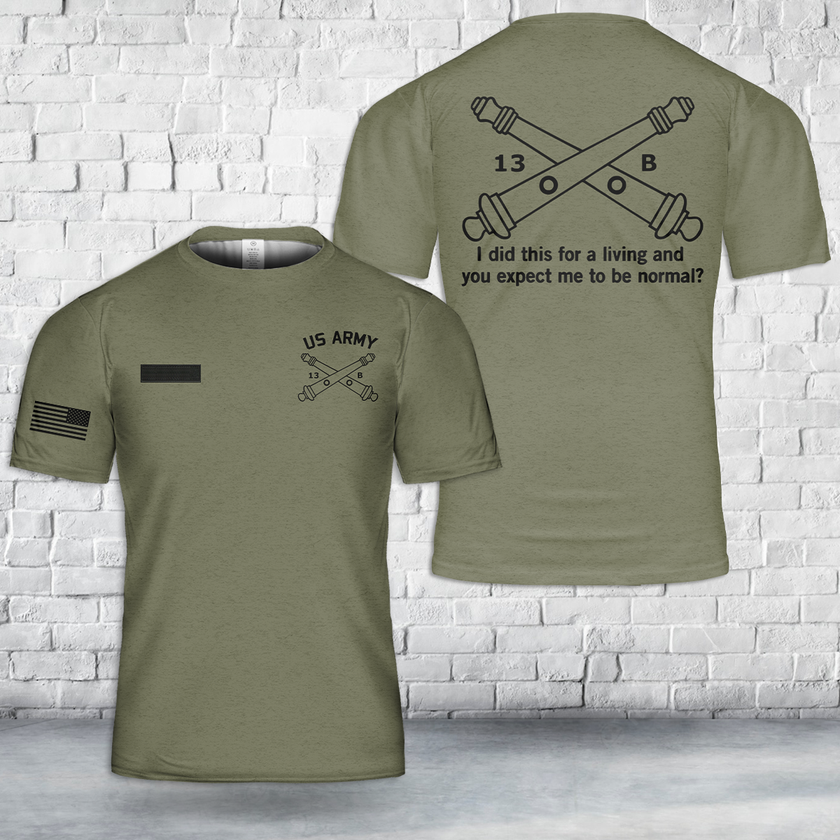 Custom Name US Army MOS 13B Cannon Crewmember T-Shirt 3D